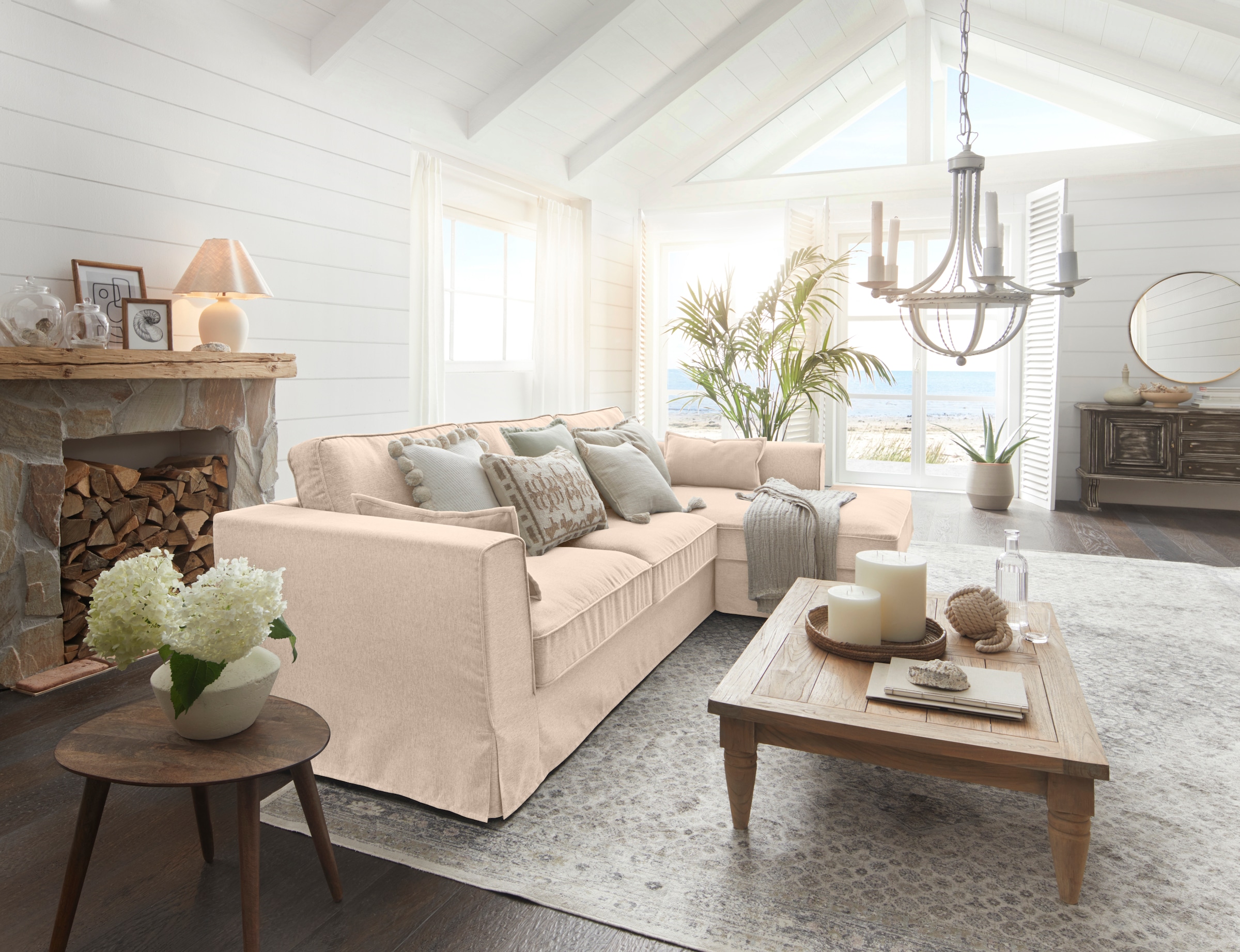 Timbers Ecksofa »Vintage L-Form«, 3-Sitzer Polsterecke im Landhausstil, mit abnehmbarer Husse