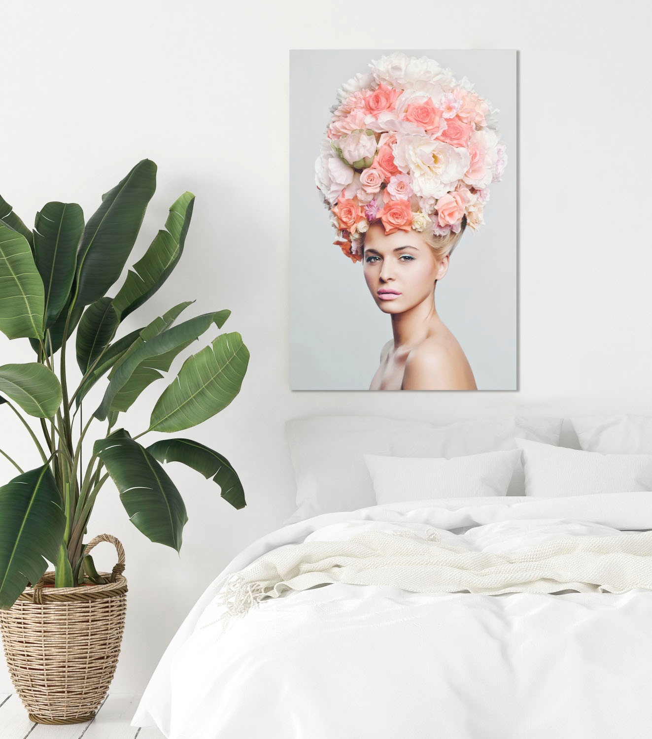 queence Acrylglasbild »Frau mit Blumenhut«, Frau-Kunst-Blumen-Bilder von Fr günstig online kaufen