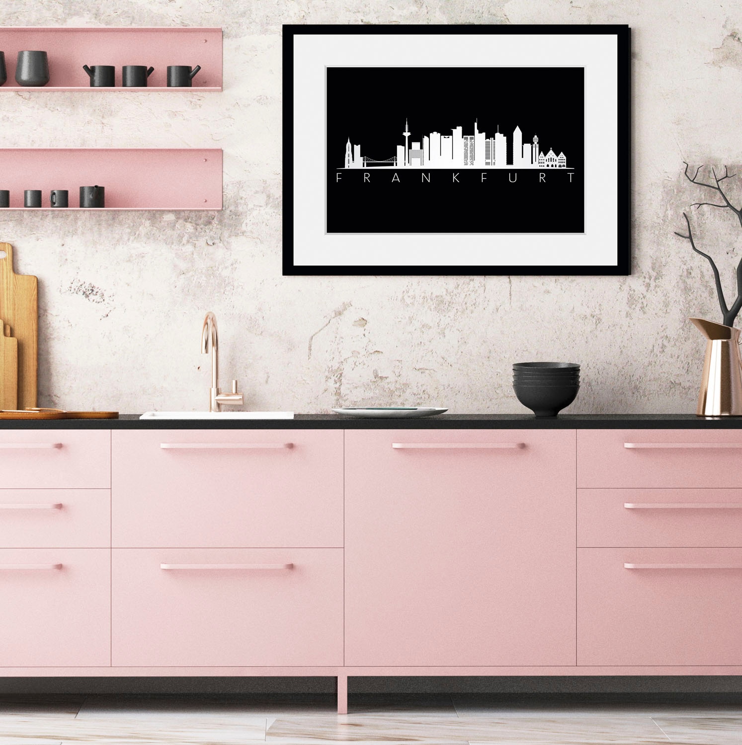 queence Bild »Frankfurt Skyline BLACK«, Städte-Schriftzug-Deutschland-Stadt günstig online kaufen