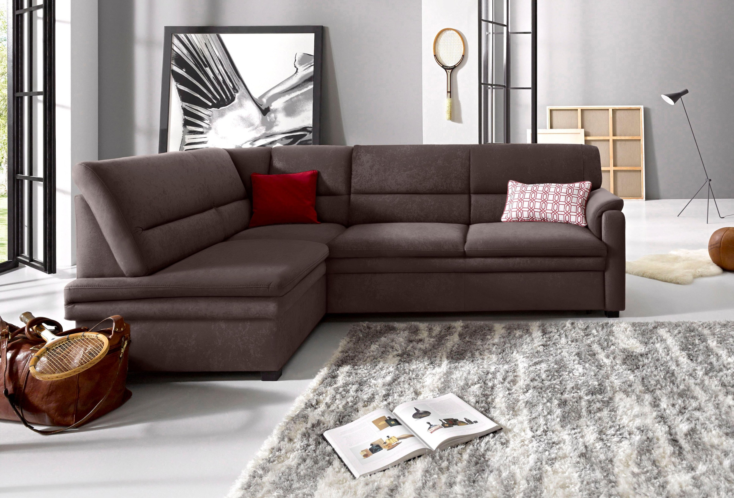 sit&more Ecksofa »Pisa L-Form«, mit Federkern, wahlweise mit Bettfunktion günstig online kaufen