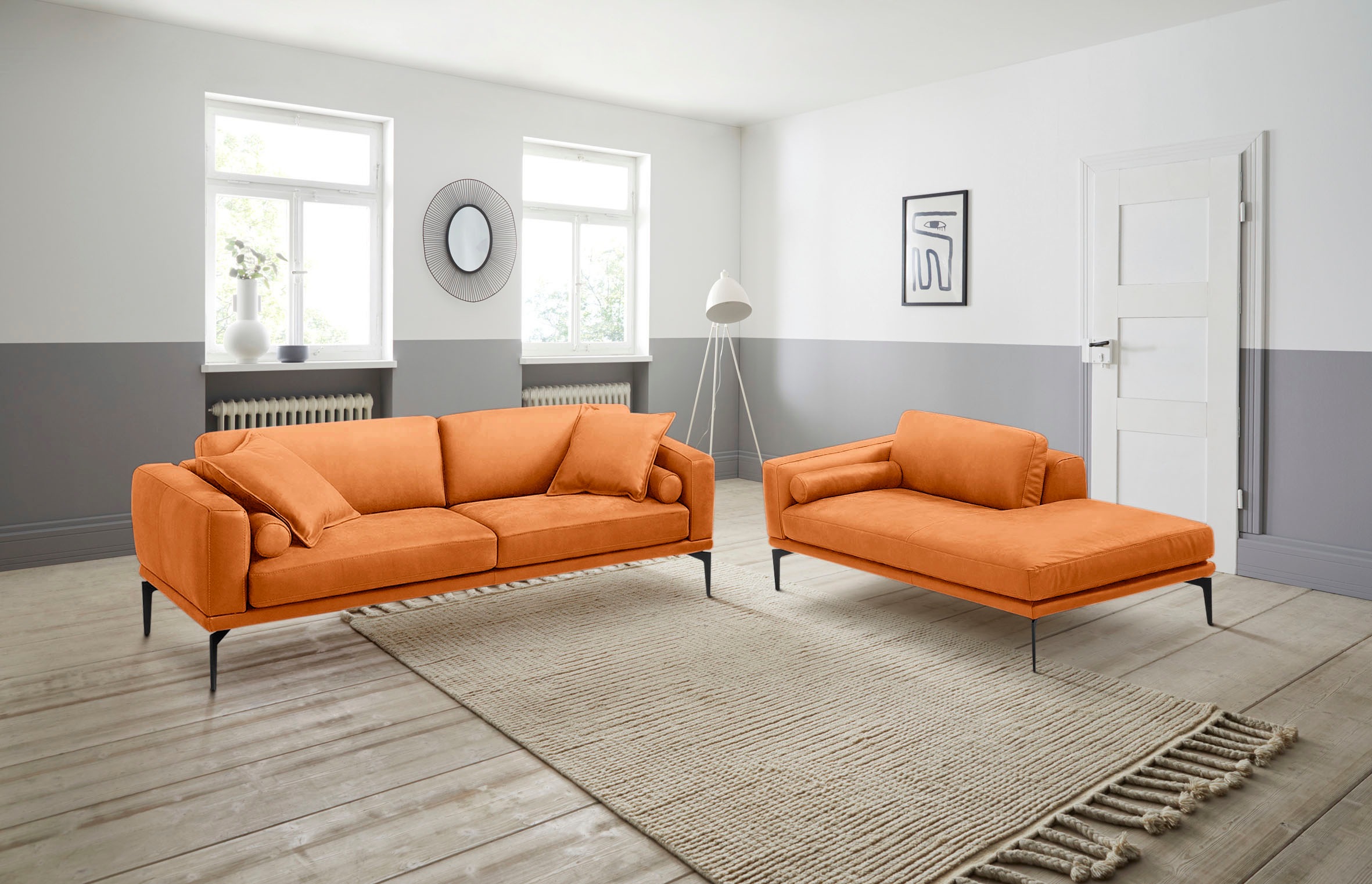 Egoitaliano Polstergarnitur »Masu, Design trifft sensationellen Sitzkomfort«, Höhe der Rückenkissen und Sitztiefe verstellbar, 3 Rollkissen