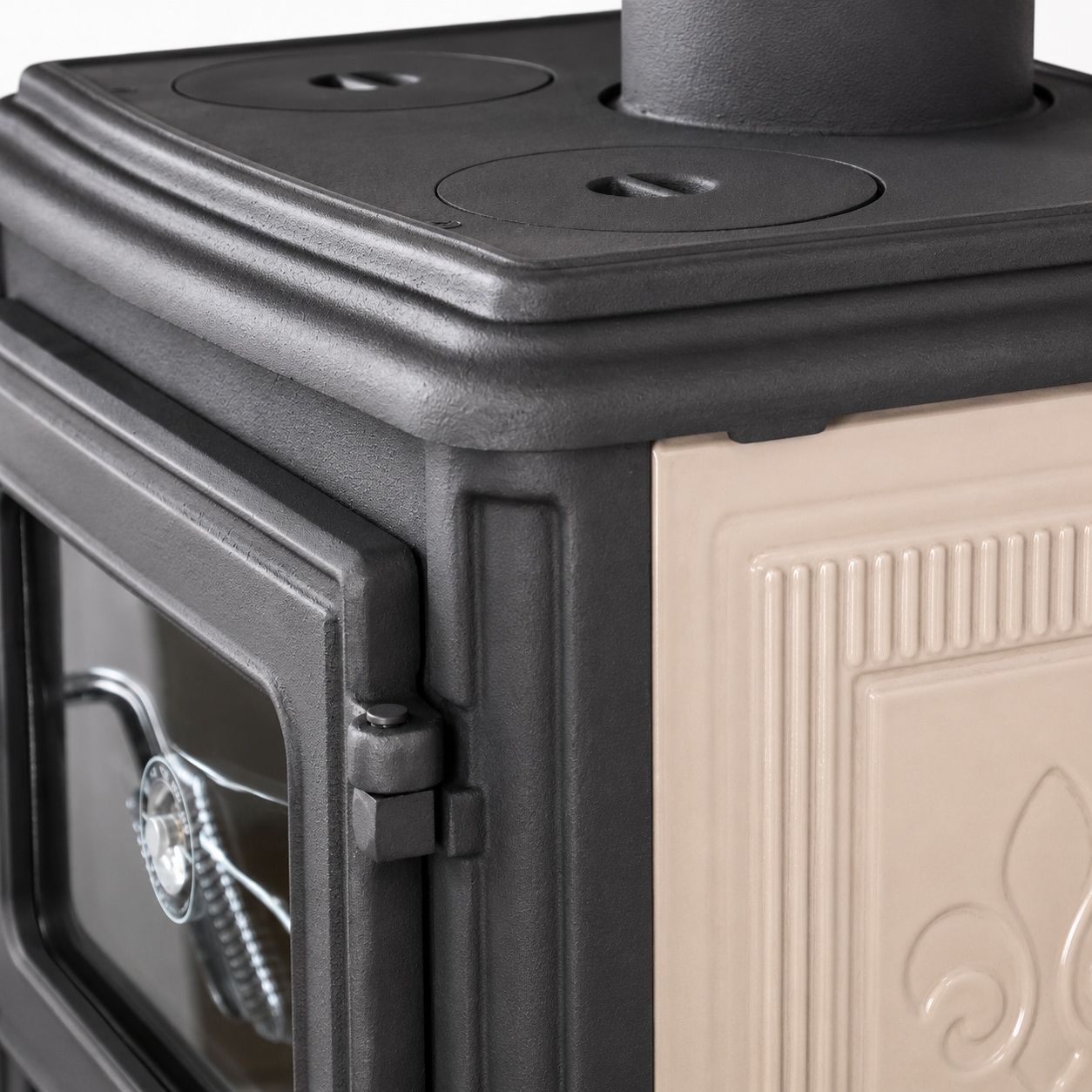 Hanseatic Kaminofen »Minerva, Gussofen mit Backofen und Beige emaillierten Seiten« Großer Feuerraum
