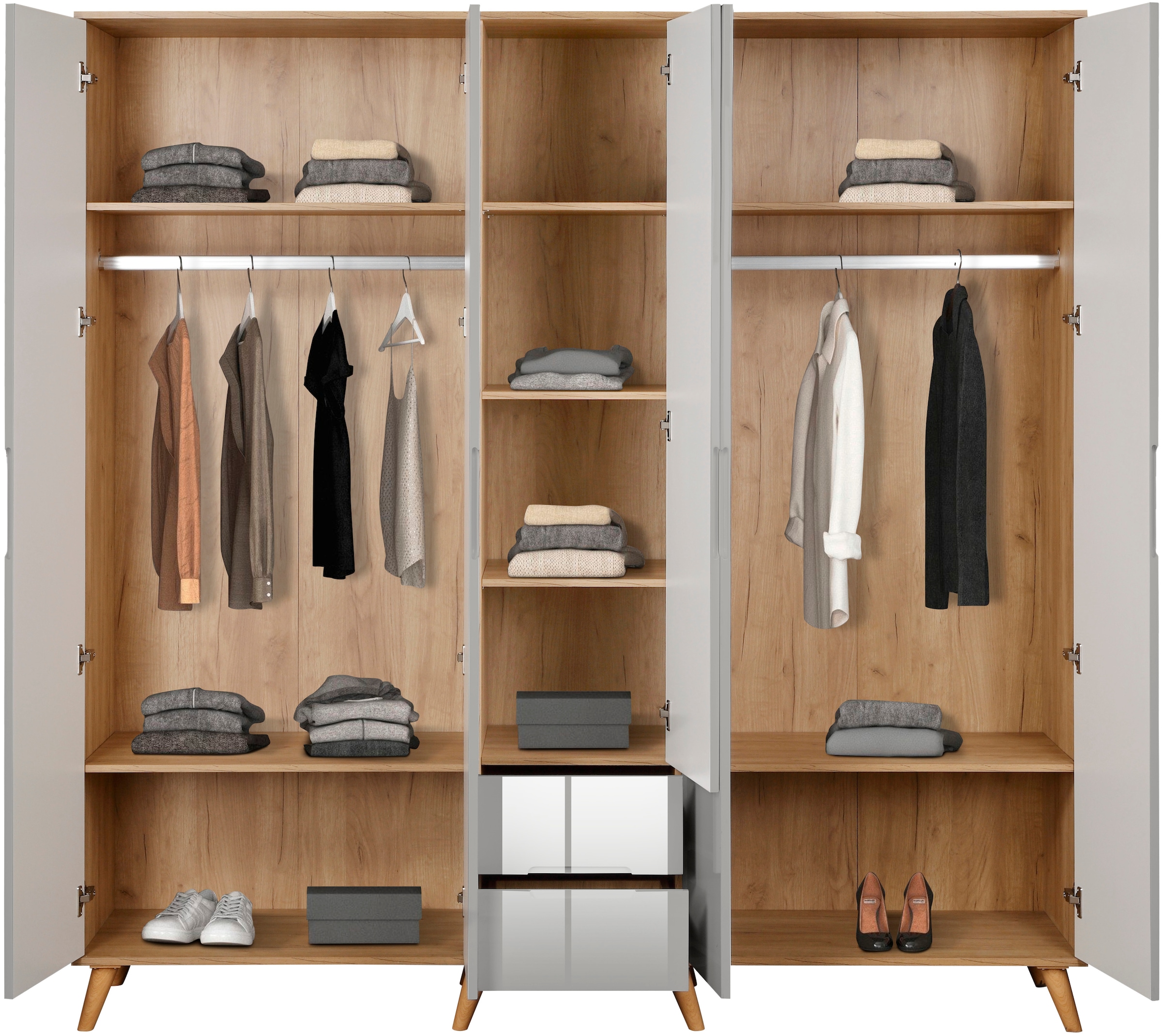 andas Kleiderschrank »Lund Schlafzimmerschrank Bestseller im skandinavischem Design«, Garderobenschrank mit Premium Innenausstattung, Breite 200cm hochglanz