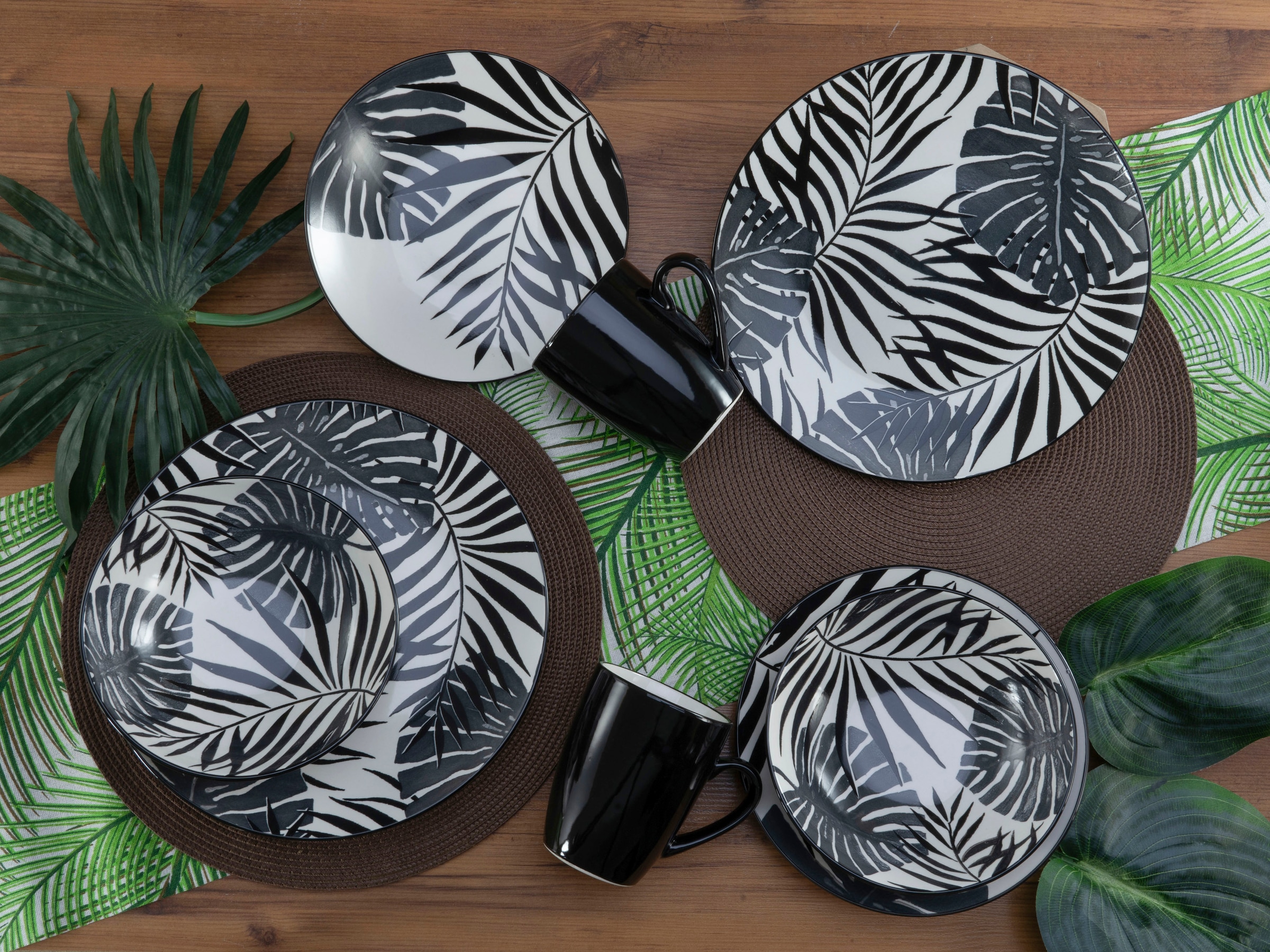 CreaTable Kombiservice »Tropicana«, (Set, 16 tlg.), vollflächiger tropischer Blätter Dekor