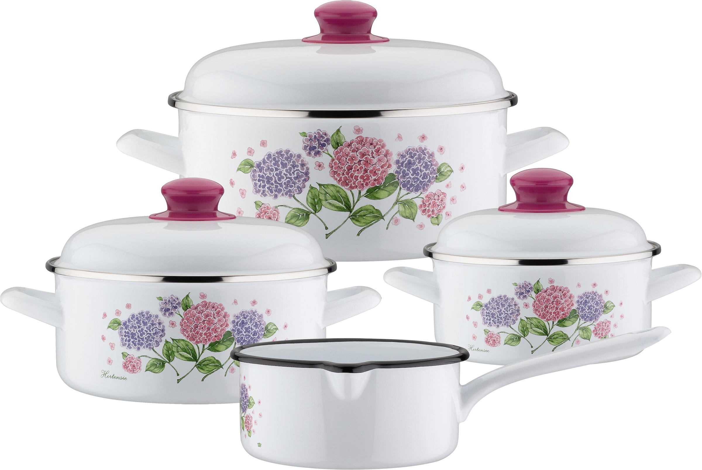 GSW Topf-Set »Hortensie«, Stahl-Emaille, (Set, 7 tlg., je 1 Kochtopf Ø 16/2 günstig online kaufen