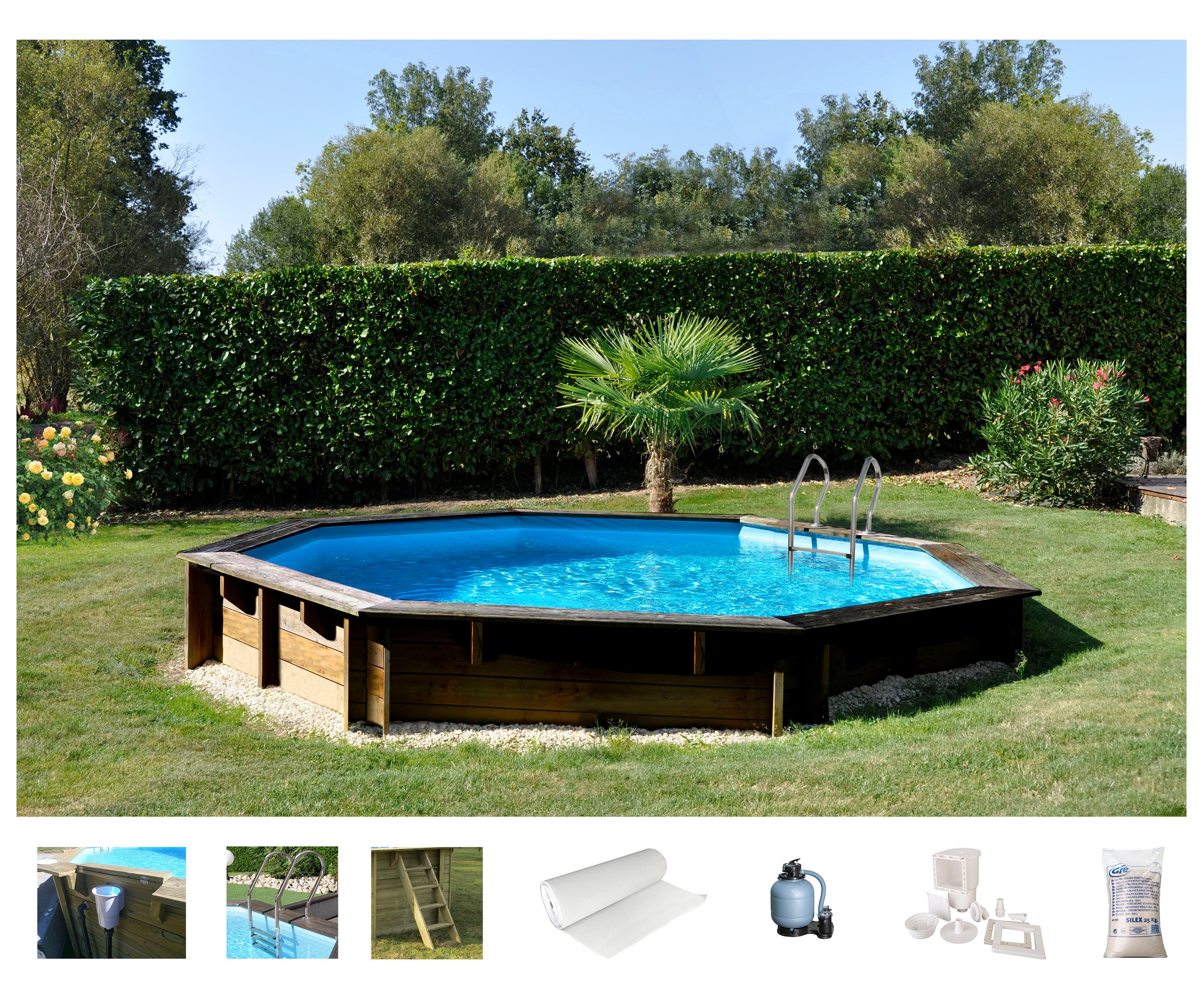 Gre Achteckpool »VASTO mit Edelstahlleiter« Kiefernholz, ØxH: 428x136 cm