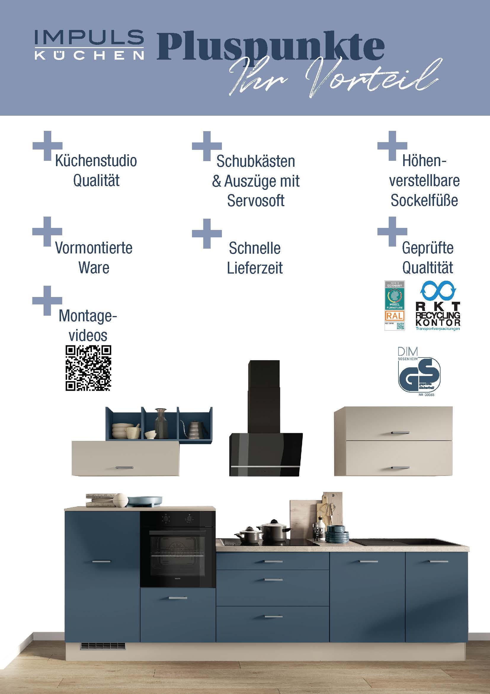 IMPULS KÜCHEN Küchenzeile »"Kopenhagen", Ausrichtung wählbar, Schubkästen mit Soft-Close« Set, 