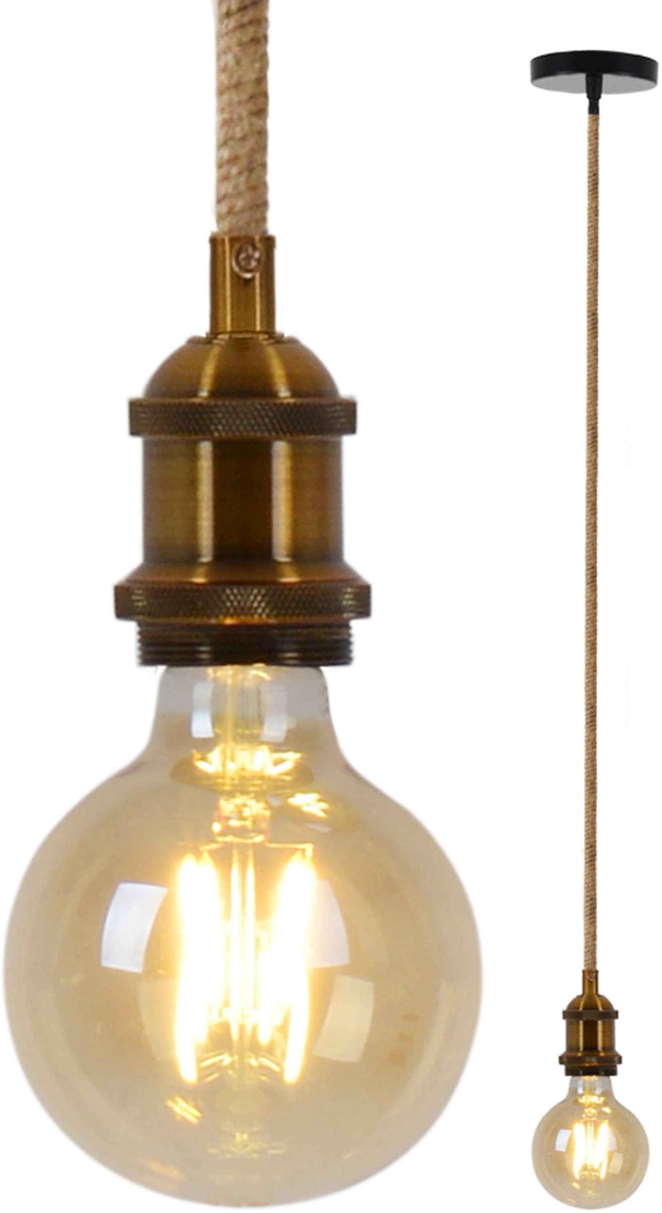 näve Hängeleuchte »Ontario«, 1 flammig, Leuchtmittel E27 | ohne Leuchtmittel, Metallbaldachin altmessing, mit Hanfseil, exkl. 1x E27, Höhe 96cm