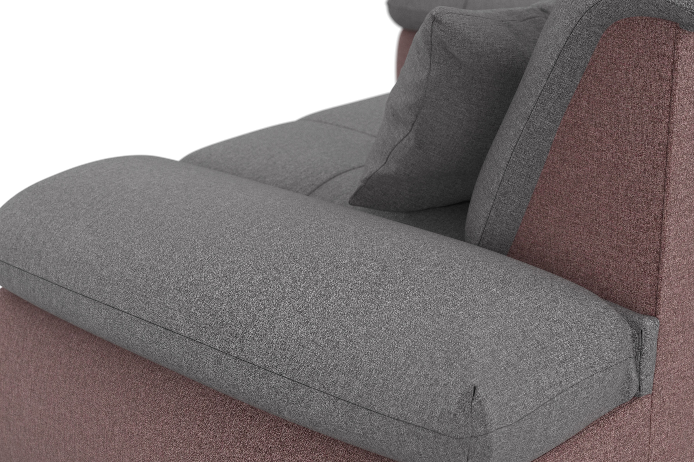 DOMO collection Ecksofa »Moric, L-Form, XXL-Sofa - Breite 300cm«, wahlweise mit Bettfunktion und Armteilverstellung, beere-grau