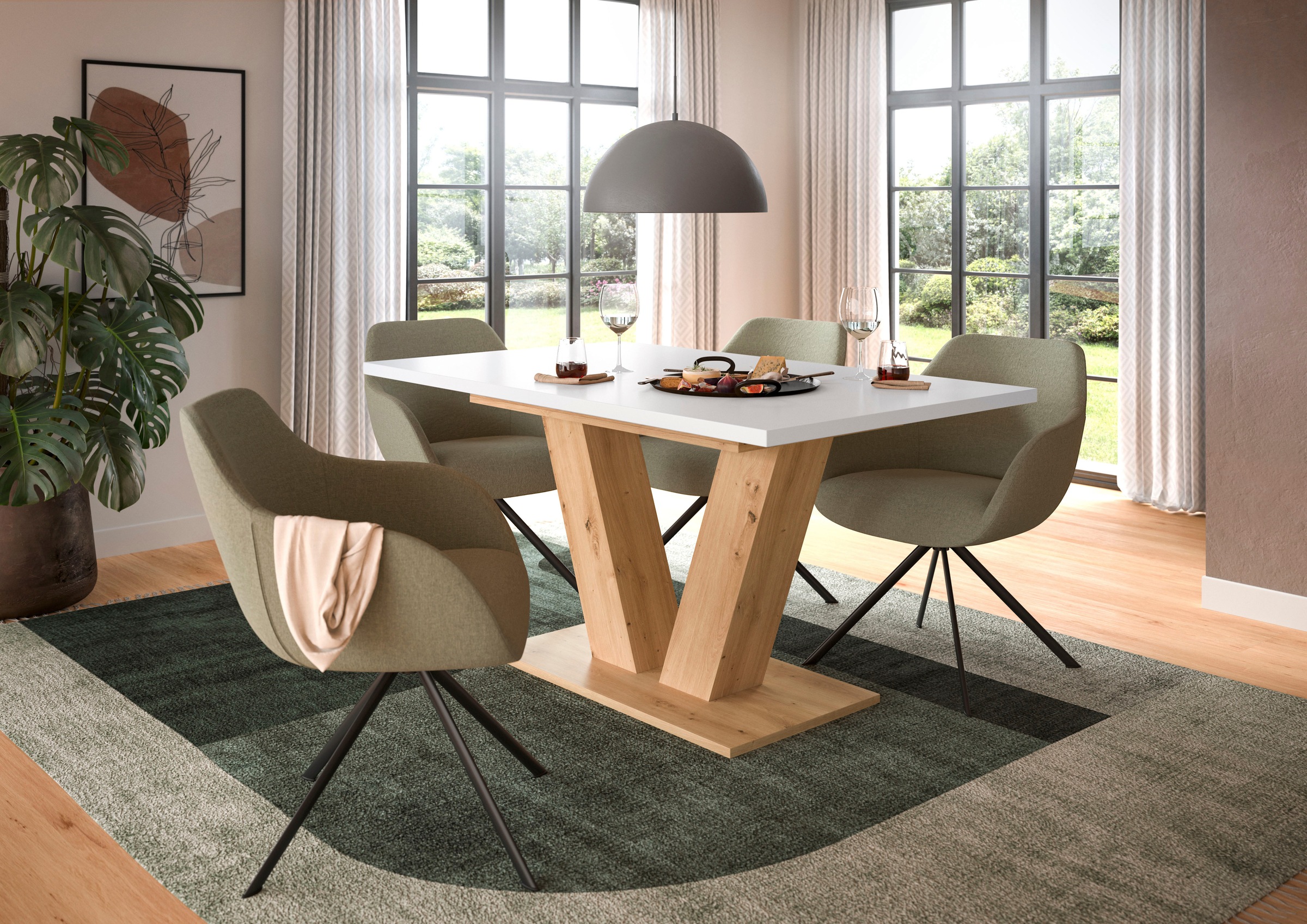 INOSIGN Esstisch »Motus, ausziehbar 150 -190 cm, inklusive 40 cm Einlegeplatte«, (Set, 1 St.), V-Gestell mit Bodenplatte, Tisch, Küchentisch, Esszimmer, Küche