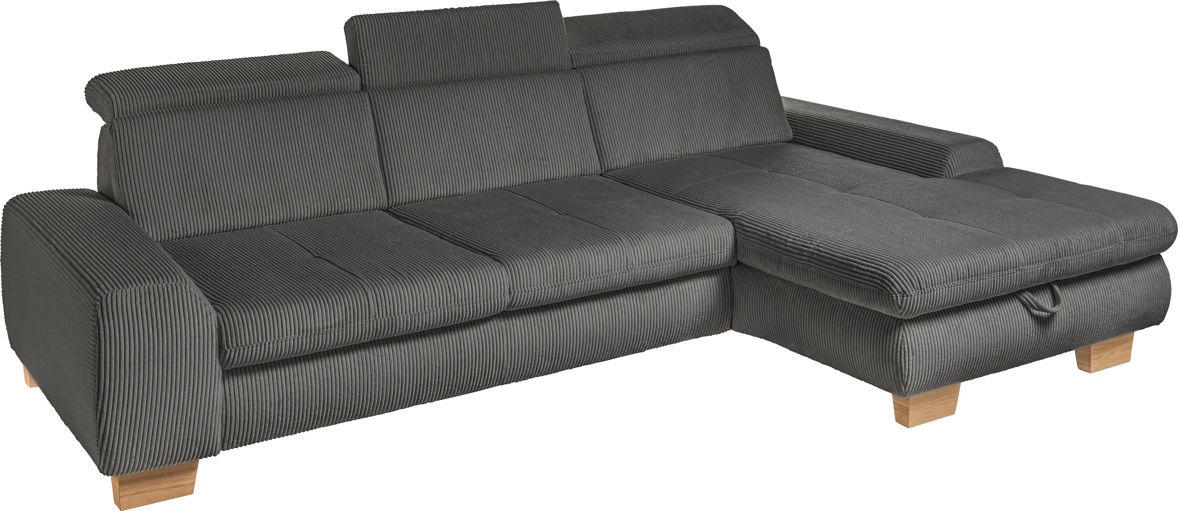 set one by Musterring Ecksofa »SO 3400 Sitzhöhe 47cm oder 49cm, Sitztiefe verstellbar, B/T: 307/195cm«, Kopteil verstellbar, mit Bettfunktion, in Cord, anthrazit, Sitzhöhe 47