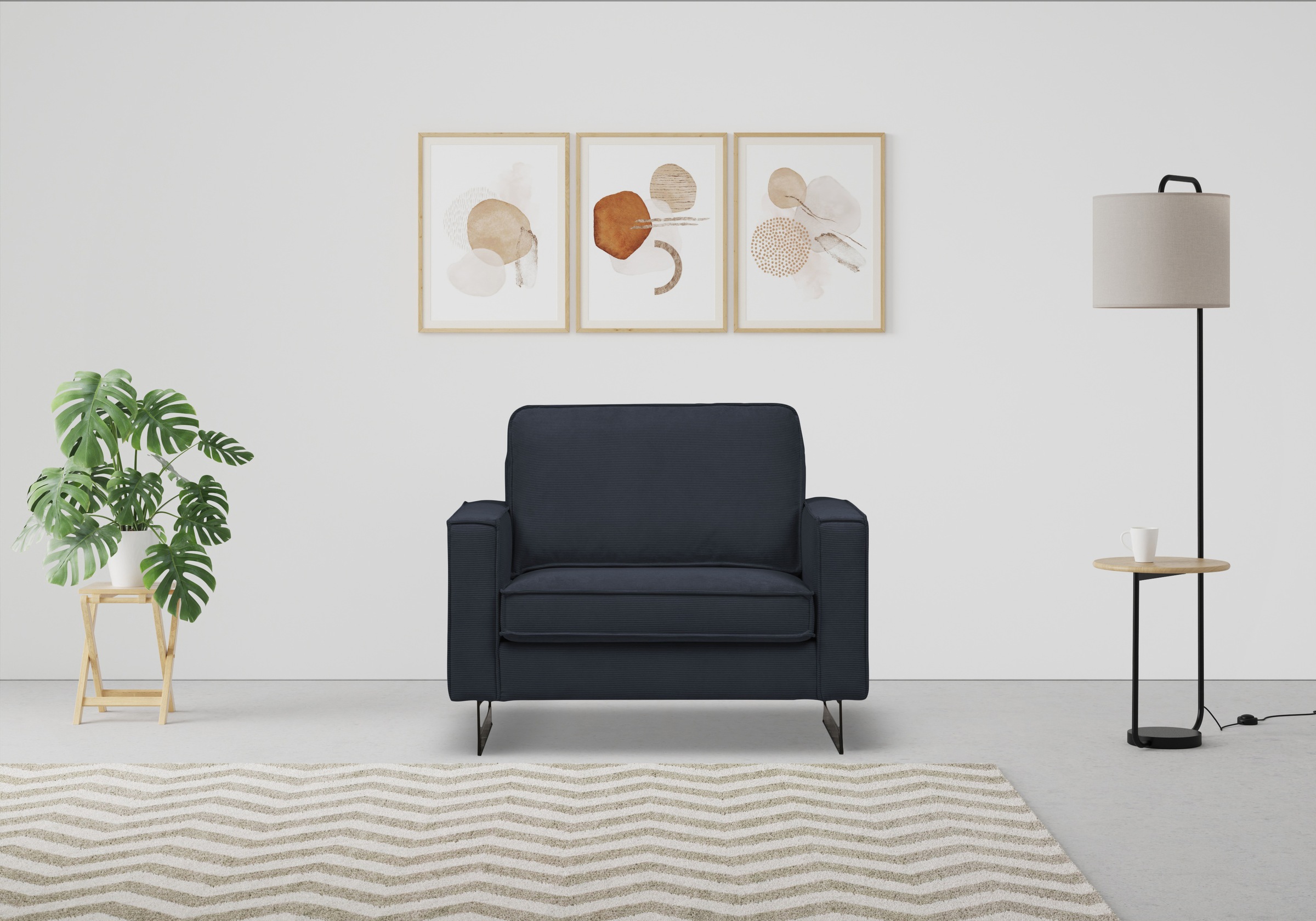 Places of Style Loveseat »Pinto 105 cm, Cord, Chenille, Lederoptik«, mit Keder, Metallfüßen und auch in Cord Bezug erhältlich