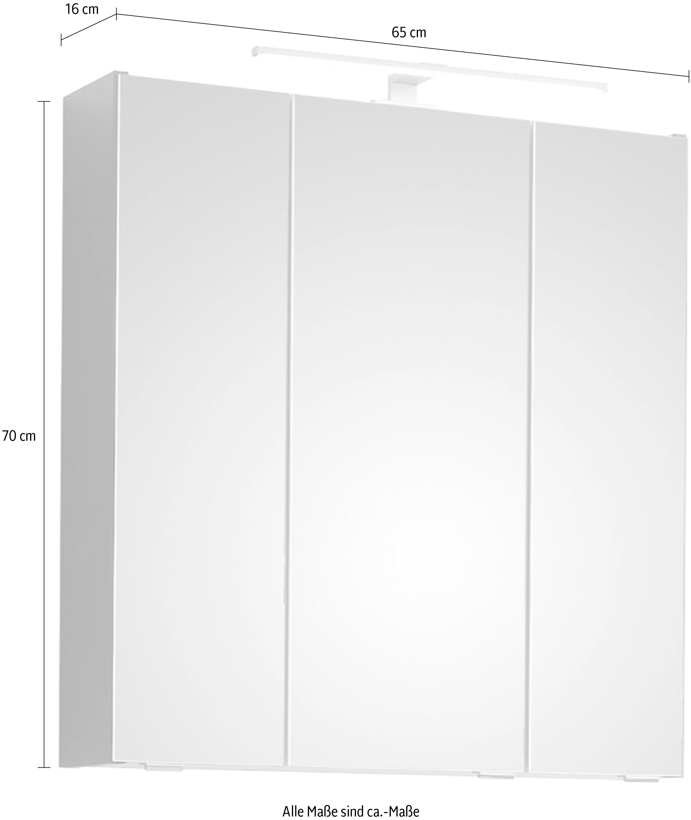 Saphir Spiegelschrank »Quickset 357 Badschrank, 3 Spiegeltüren, 6 Einlegeböden, 65 cm breit« inkl. LED-Beleuchtung, Türdämpfer, Schalter-/Steckdosenkombination