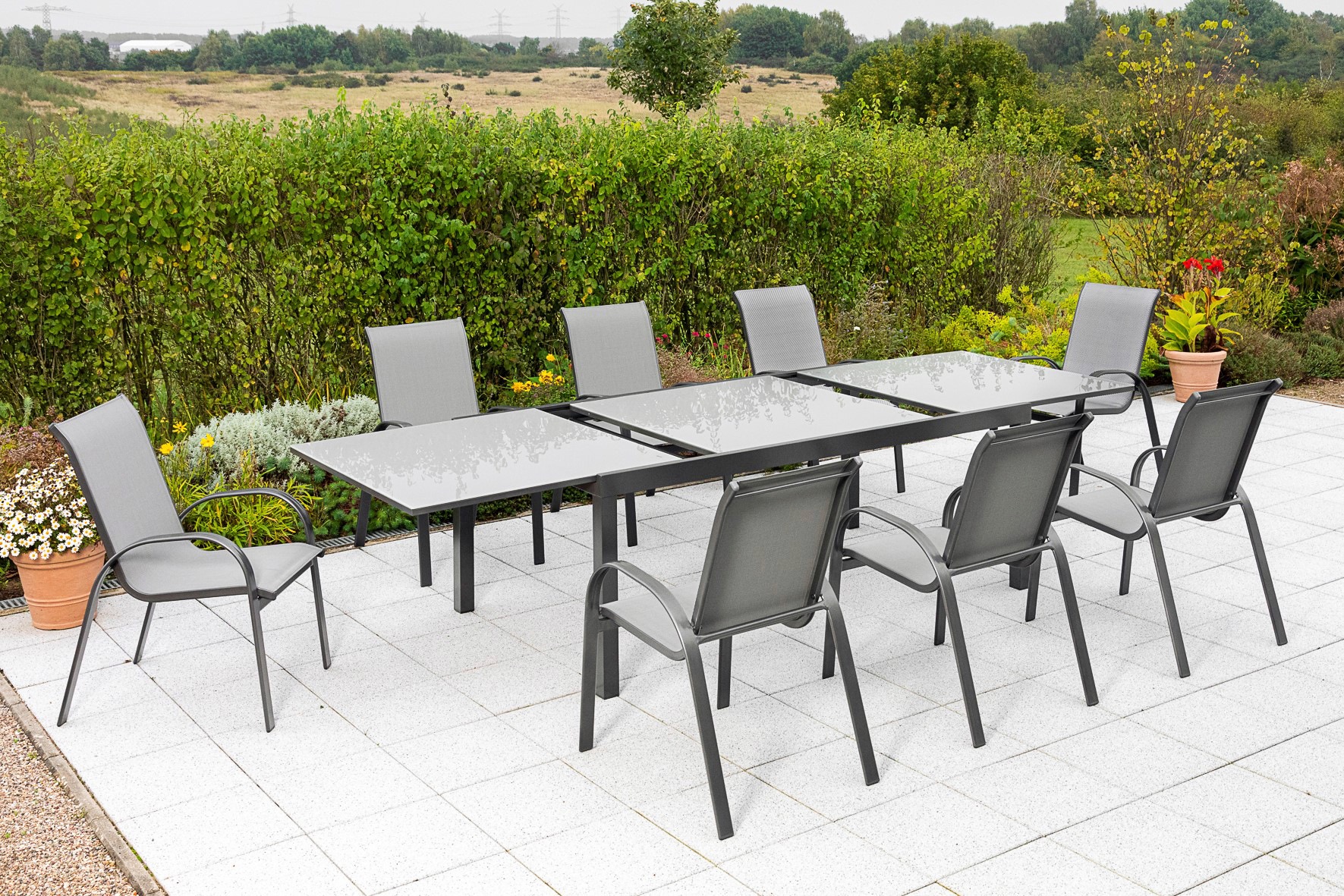 MERXX Garten-Essgruppe »Amalfi« Set, 9 Stk. tlg. 8 Stapelsessel, Ausziehtis günstig online kaufen