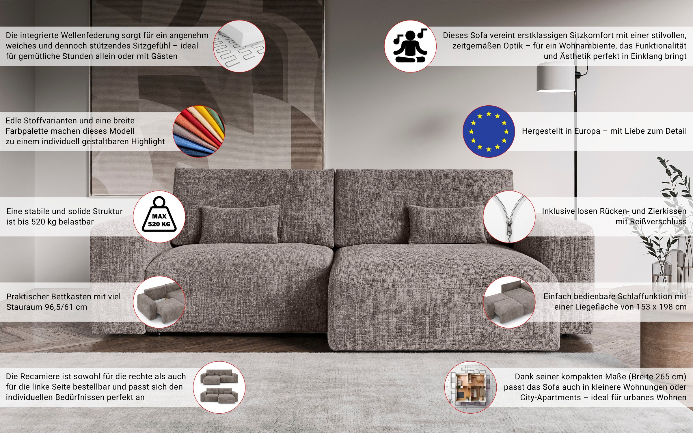 OTTO home Ecksofa »MATTS Schlafsofa mit Bettkasten, Maße B/T/H: 265/159/89 günstig online kaufen