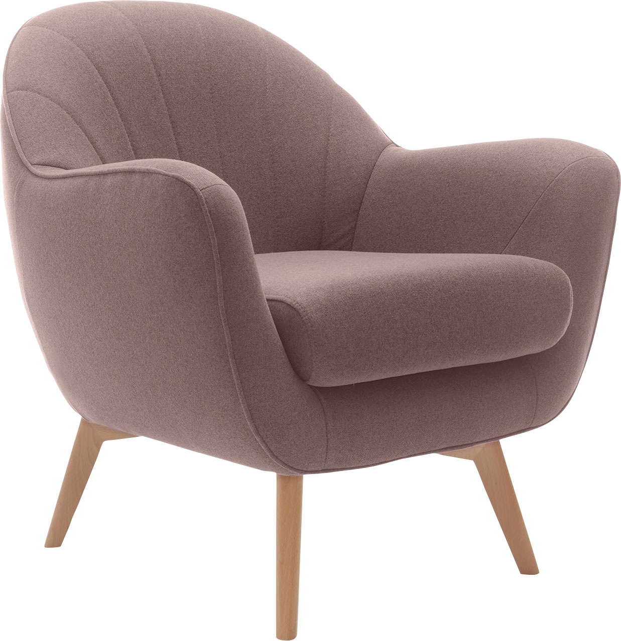TRENDMANUFAKTUR Sessel »Fuelta, Loungesessel, organische Formensprache, bequem, Solitärsessel«, mit auffälligem Nahtbild und schönen Füßen aus Holz