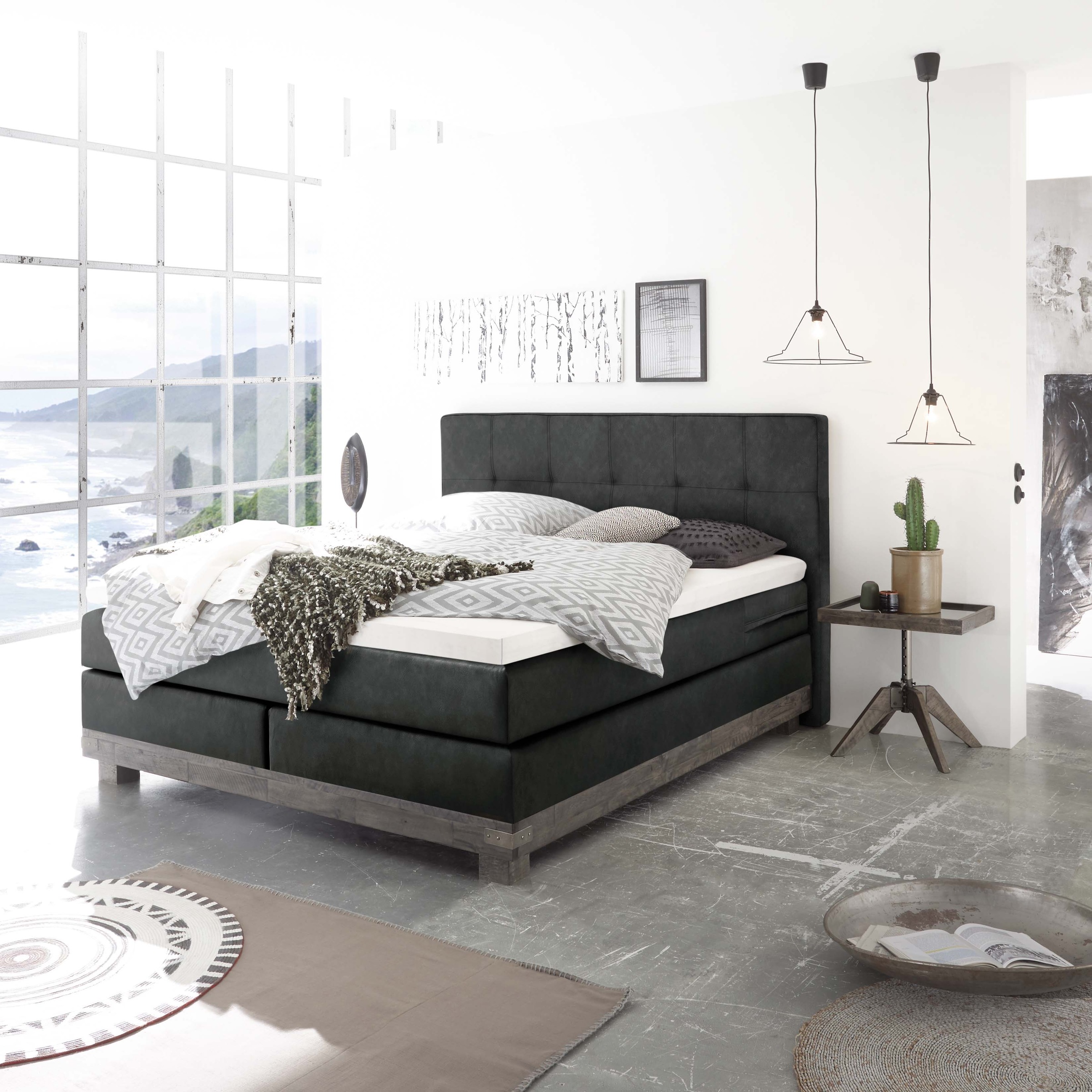 HASENA Boxspringbett "Boston" Massivholz-Sockel, Punktsteppung im Kopfteil, günstig online kaufen