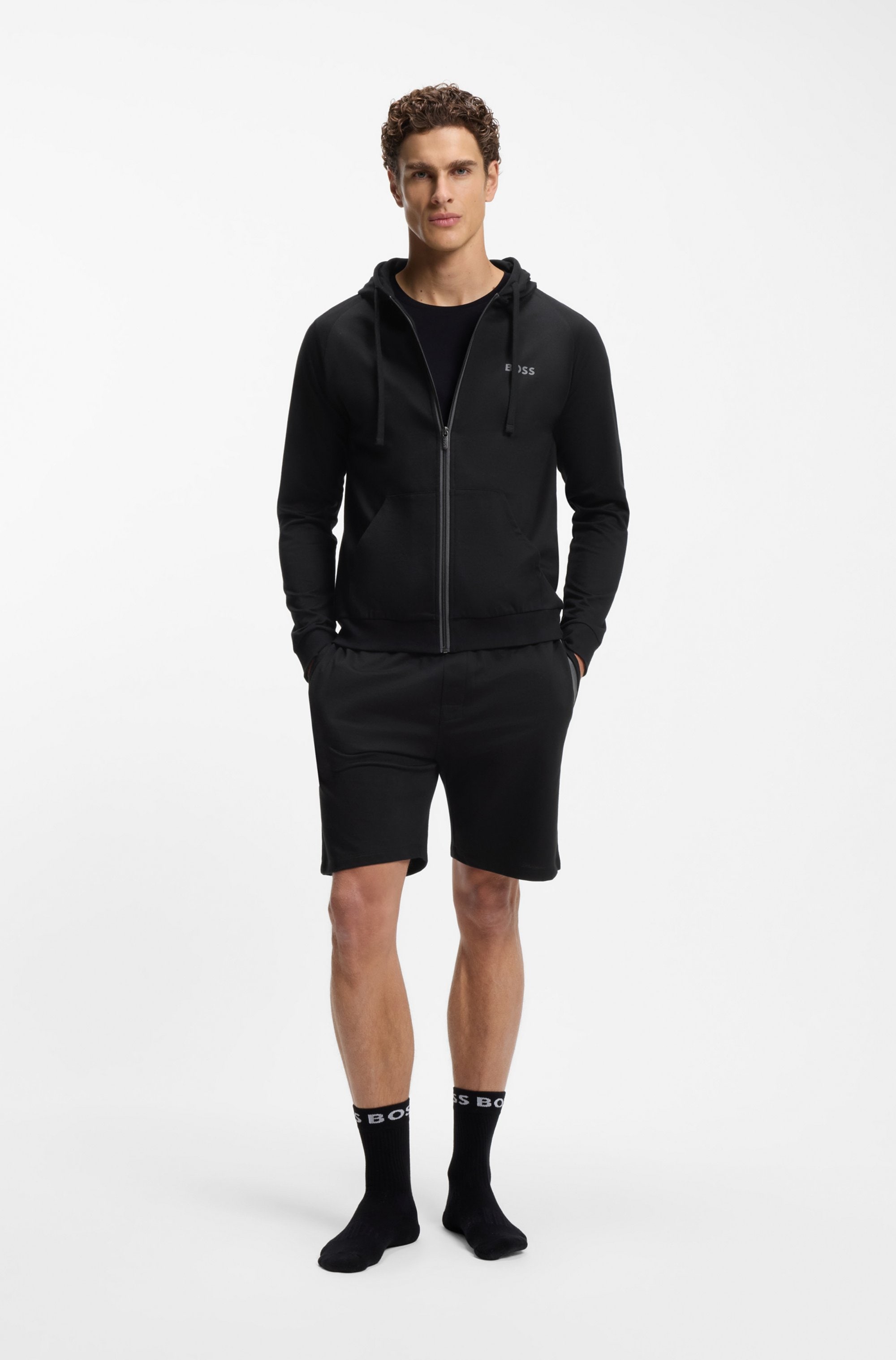 BOSS Kapuzensweatjacke »Authentic« aus Baumwoll-Terry mit kontrastfarbenem Reißverschluss