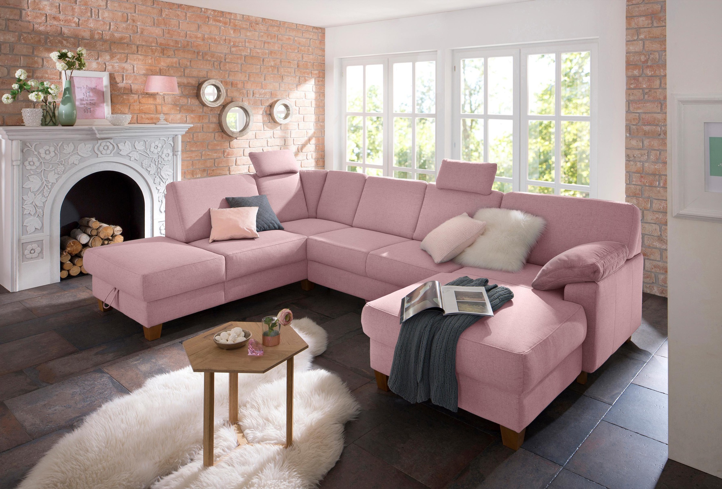 Home affaire Wohnlandschaft »Belfort U-Form« mit Federkern, wahlweise mit B günstig online kaufen