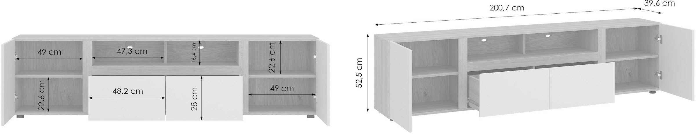 Home affaire Lowboard »TAVERA« Lowboard Breite 201 cm, modern, grifflos, viel Stauraum