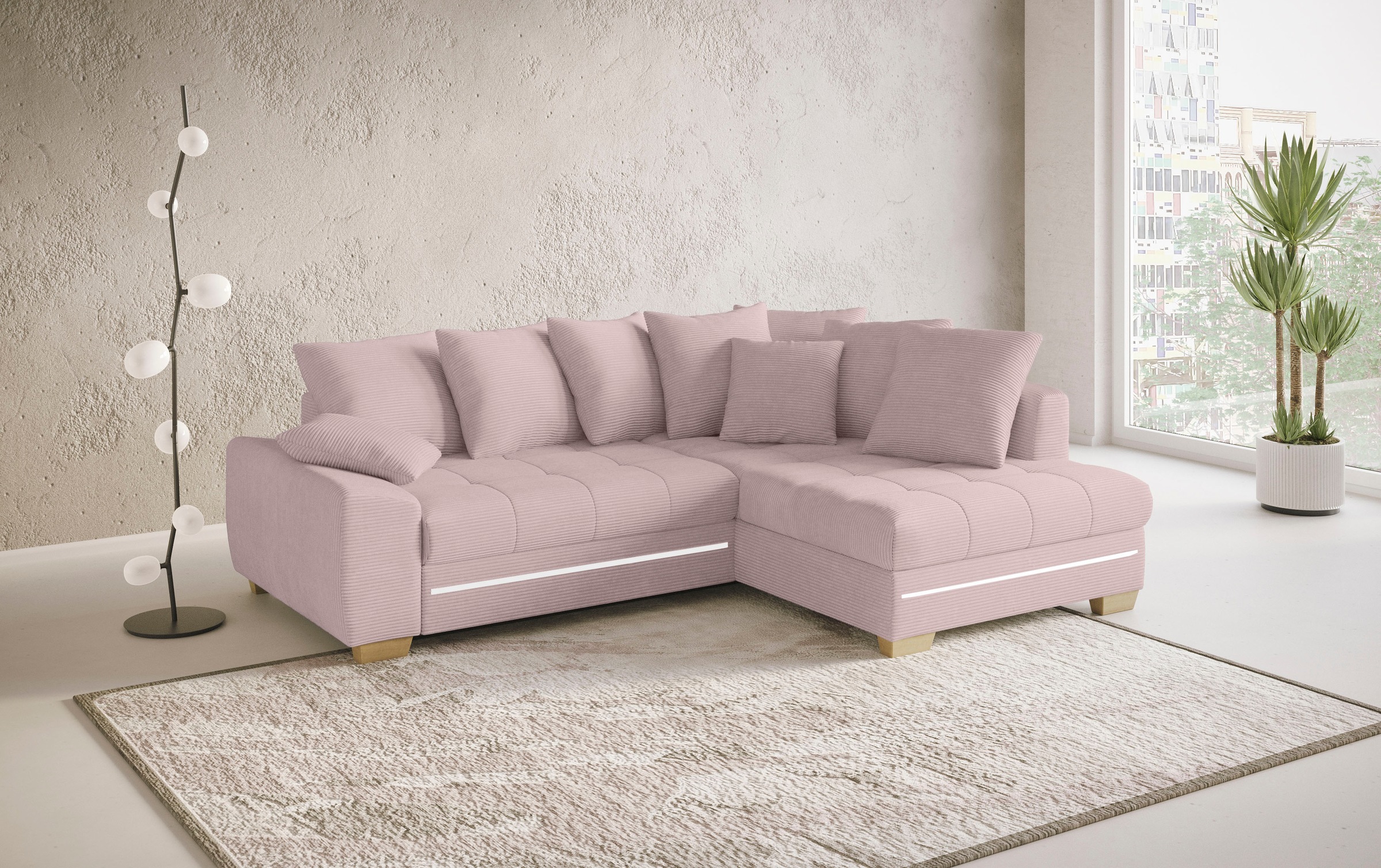 Mr. Couch Ecksofa »Nikita II, L-Form«, mit Kaltschaum, RGB-LED Beleuchtung, wahlweise mit Bett, Bettkasten