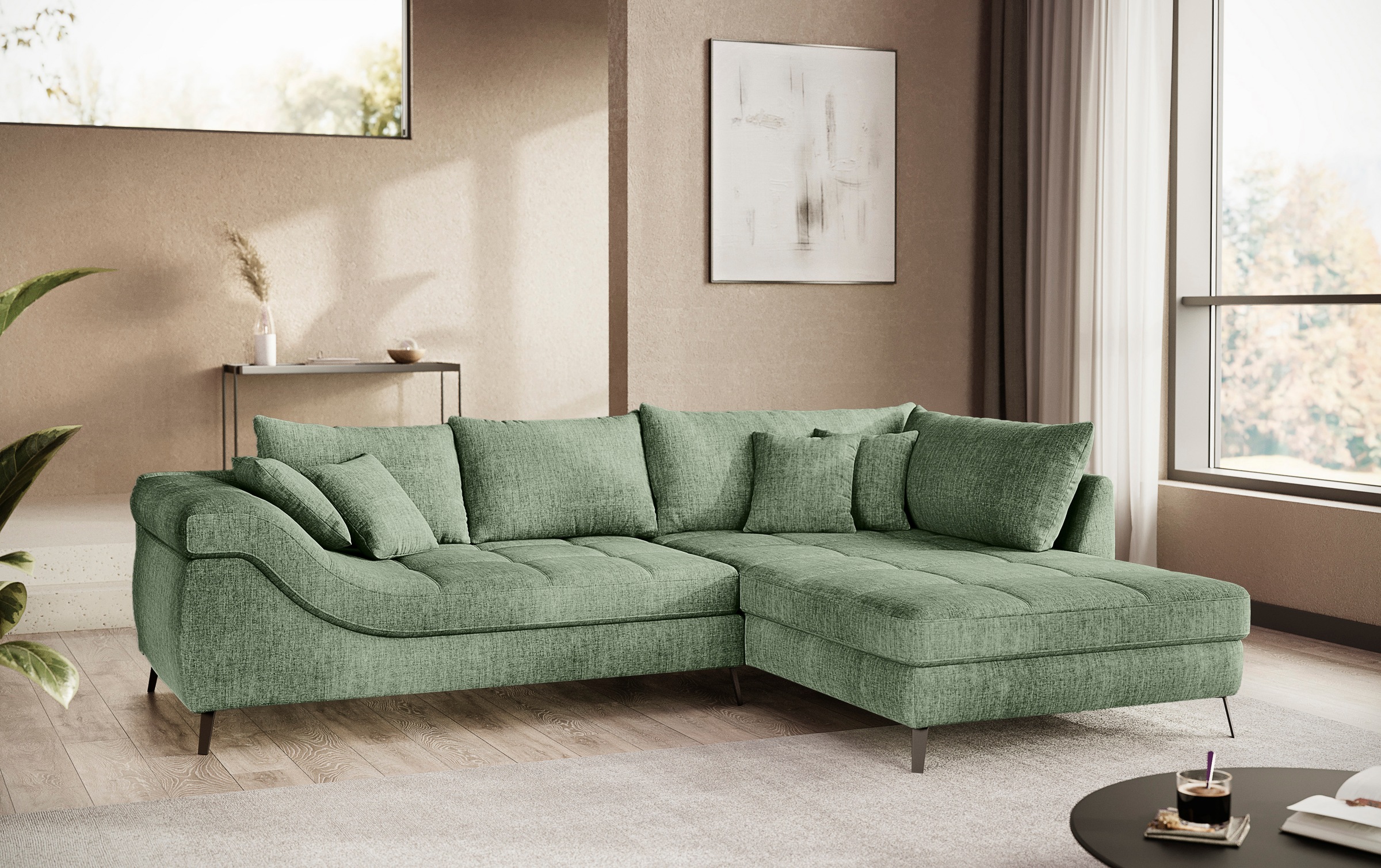 Mr. Couch Ecksofa »Portofino L-Form«, 4 Bezugsqualitäten, 13,5 cm hohe Metall-Profilfüße in matt-schwarz