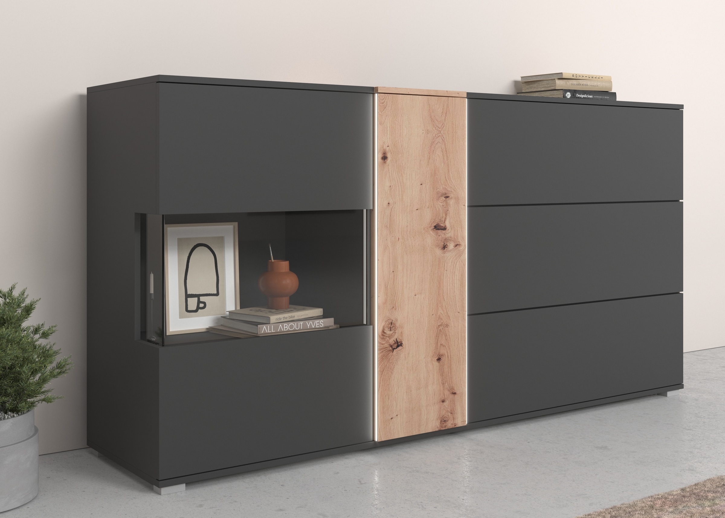 Sideboard »Montana«, Breite 185 cm, inkl. LED-Beleuchtung, mit Push-To-Open