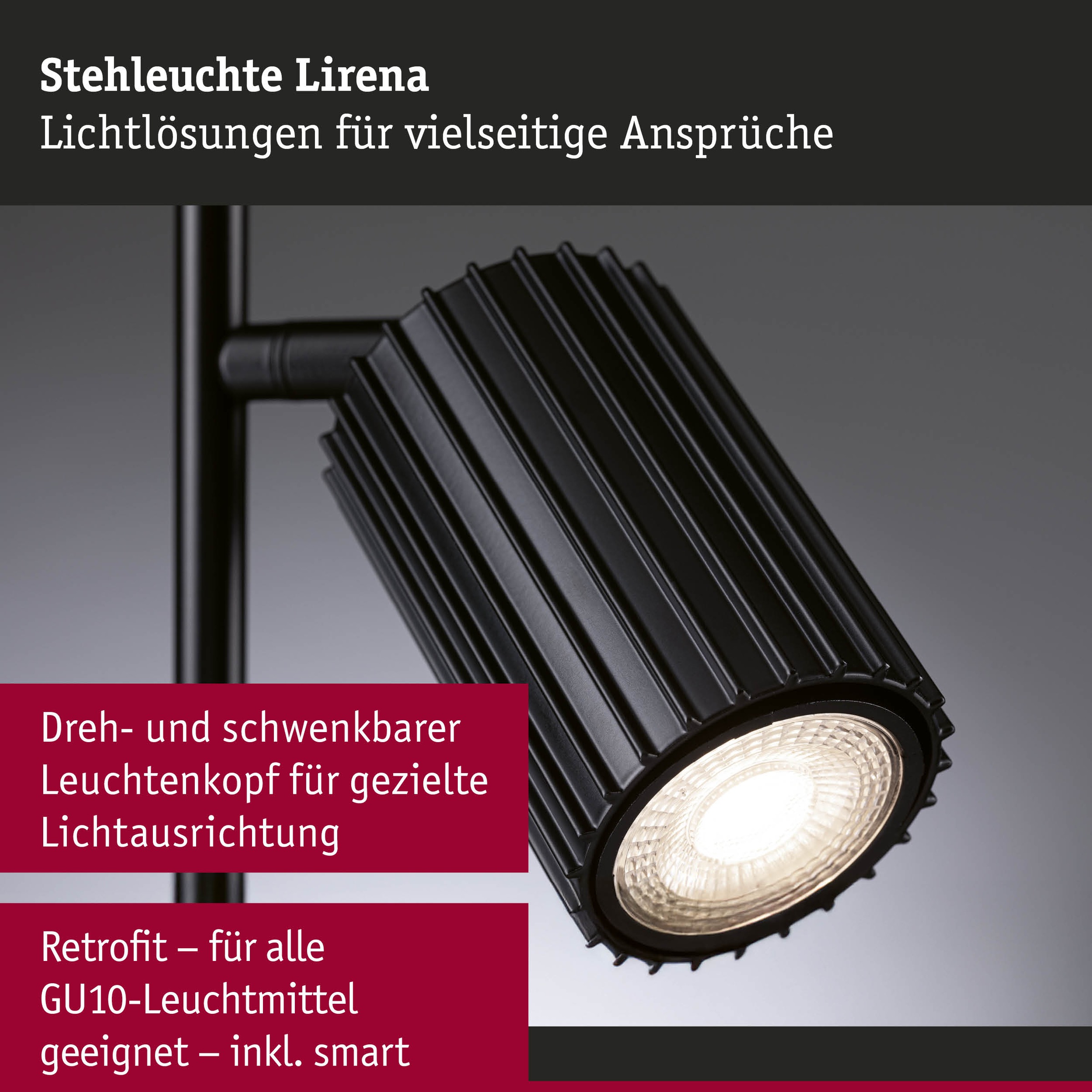 Paulmann Stehlampe »Lirena max 2x7W GU10 Schwarz  230V Metall« GU10 2 Stk. markante Lamellenstruktur