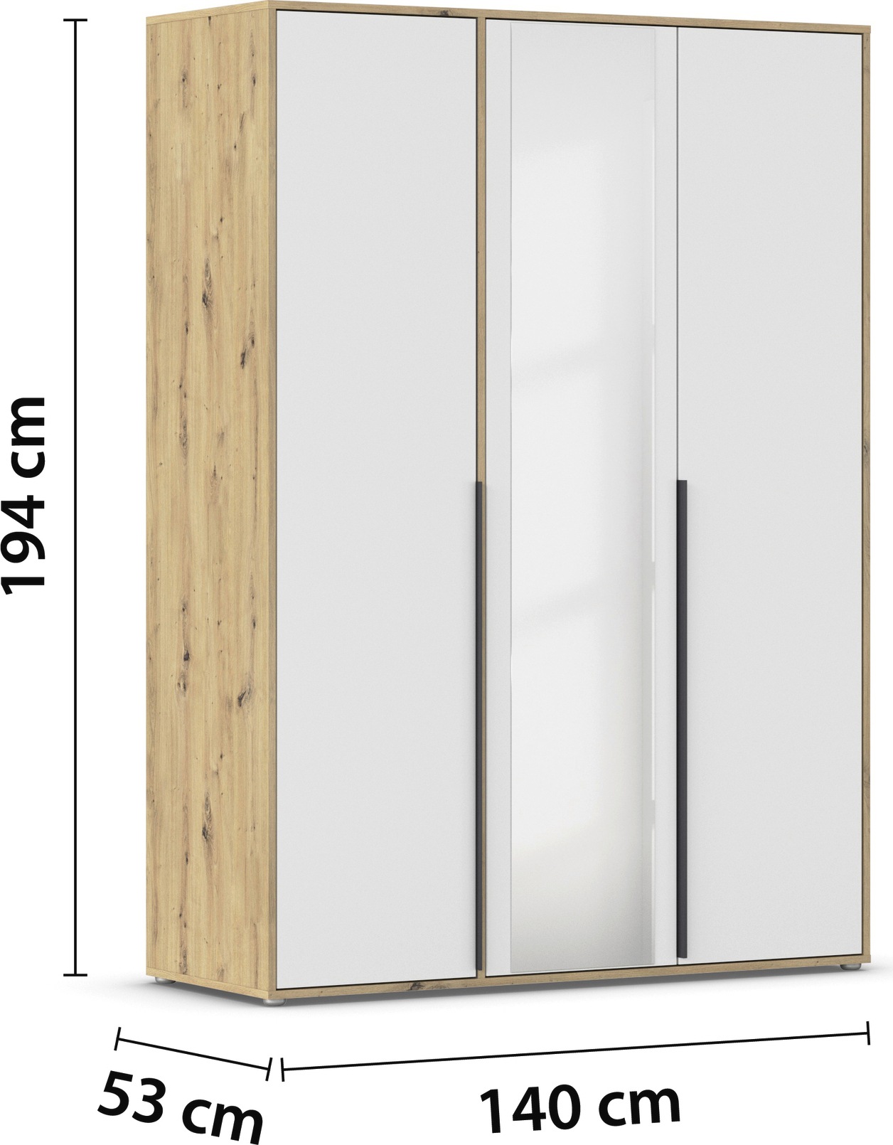rauch Drehtürenschrank »Kleiderschrank Schrank Garderobe Wäscheschrank NAGATA mit Spiegel«, (in 3 verschiedenen Ausstattungen BASIC/CLASSIC/PREMIUM), und modernen Stangengriffen in Graumetallic TOPSELLER MADE IN GERMANY
