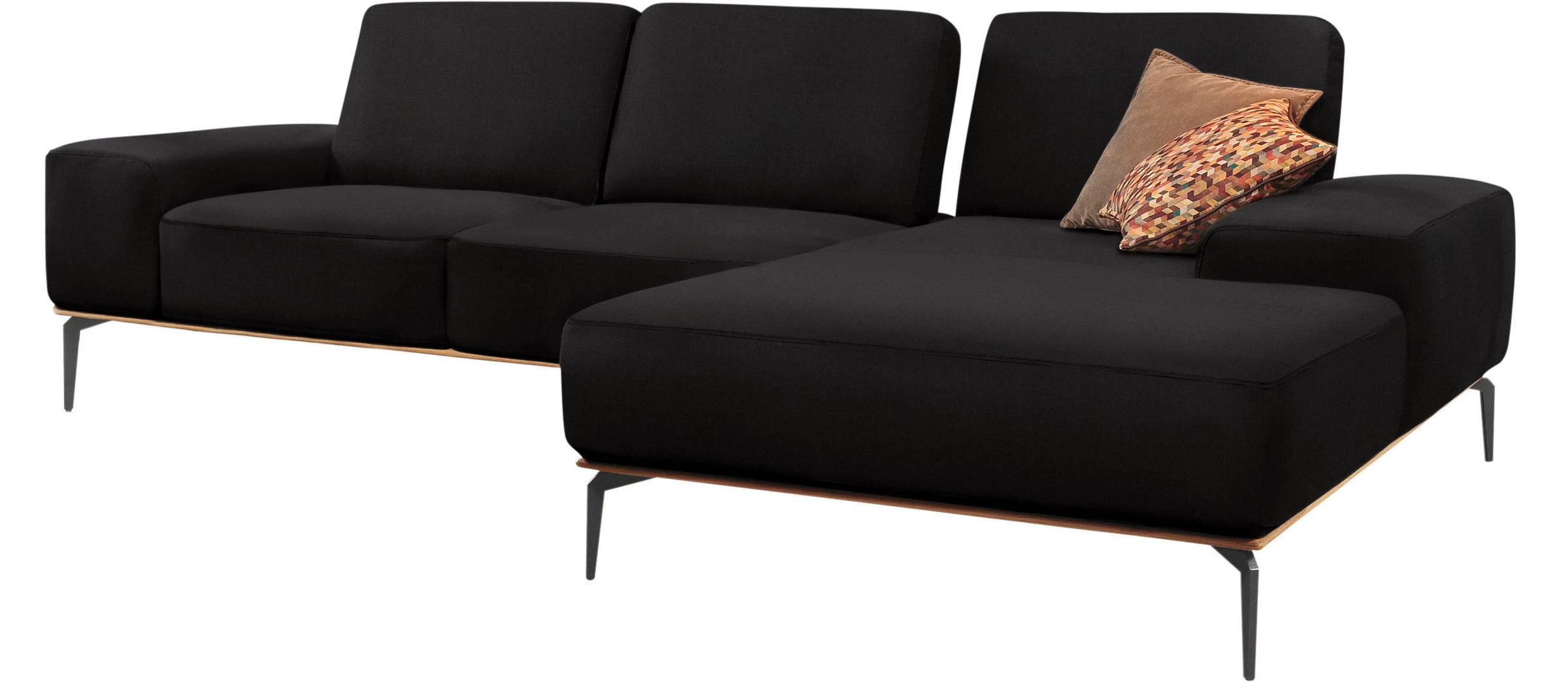W.SCHILLIG Ecksofa »run, Designsofa mit tollem Sitzkomfort, bequem, L-Form«, mit Holzsockel, Füße in Schwarz pulverbeschichtet, Breite 299 cm