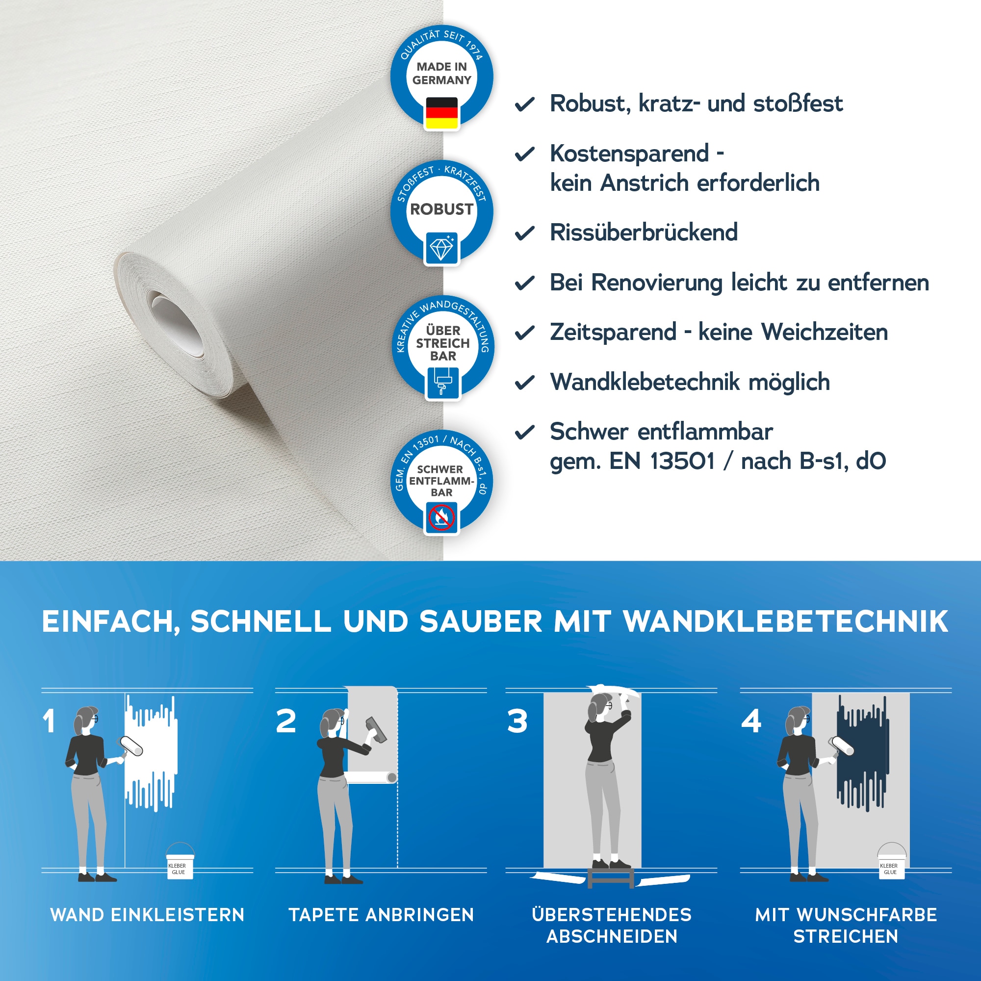 A.S. Création Vliestapete »Meistervlies« einfarbig | uni | unifarben leicht strukturiert Textil Tapete einfarbig Überstreichbar Tapeten Wohnzimmer modern Optik