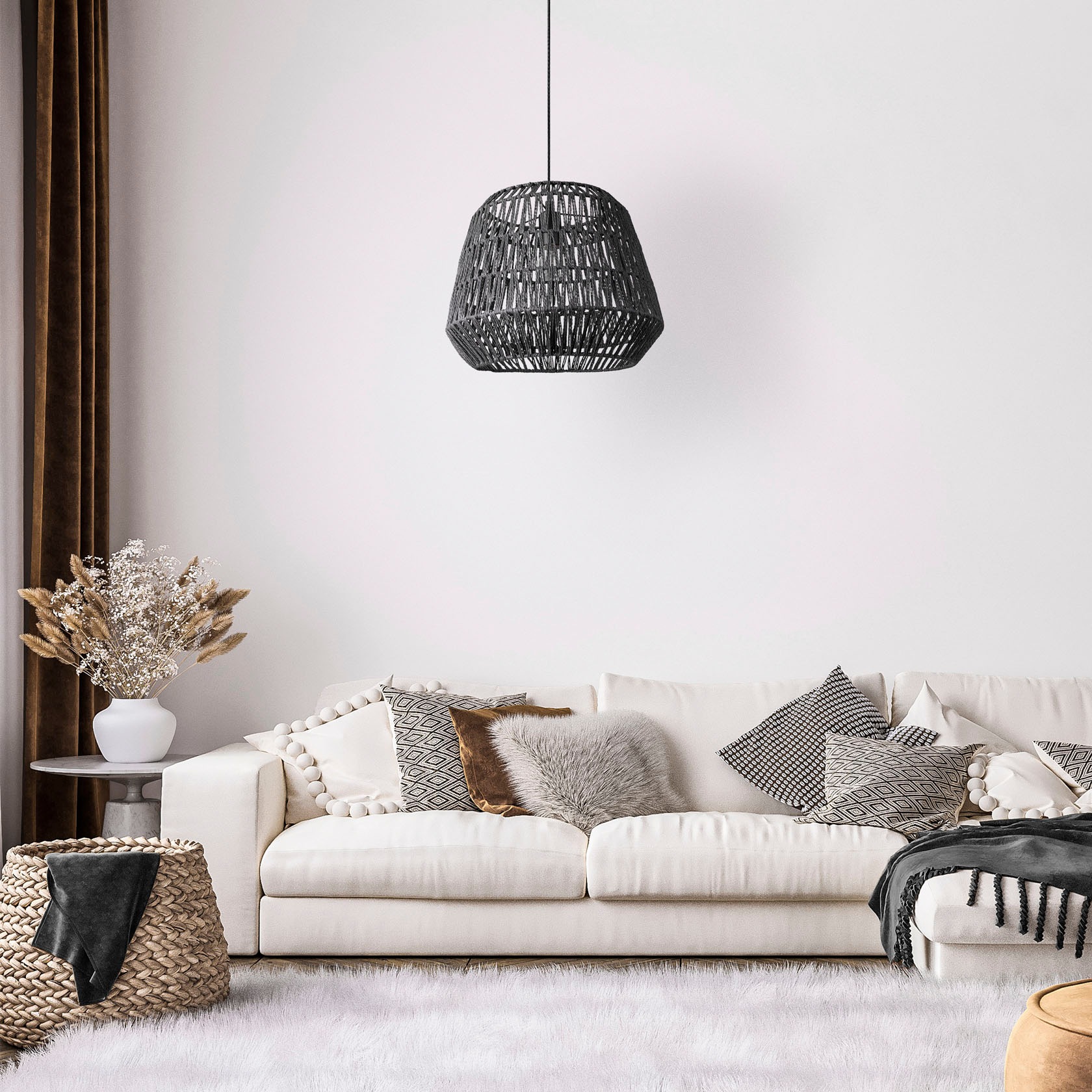 Paco Home Pendelleuchte »POMI«, Leuchtmittel E27 | ohne Leuchtmittel, Pendelleuchte Korb Lampe Esszimmerlampe Rattan Papier Boho E27