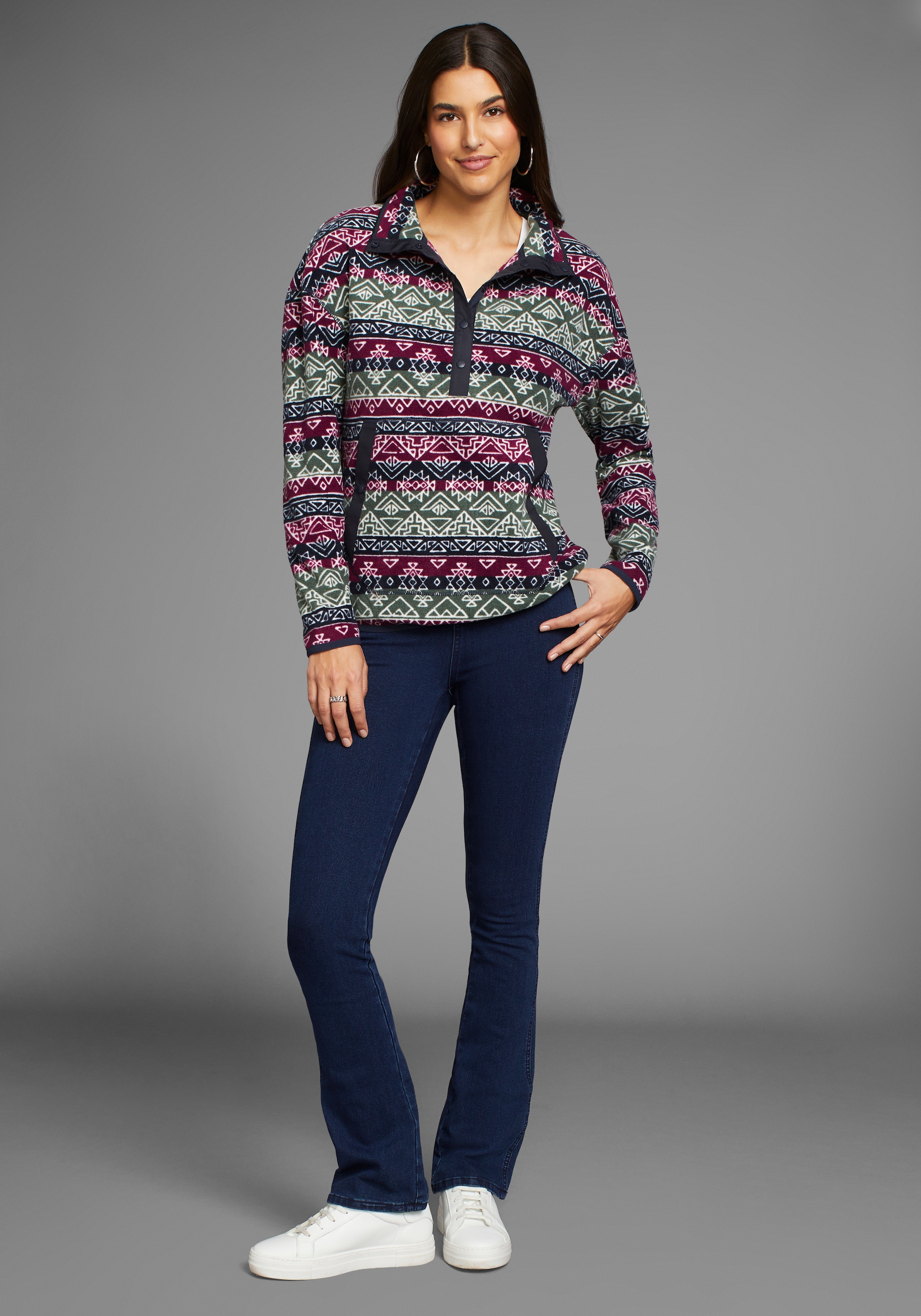Polarino Fleecepullover, mit Colourblocking-Optik, mit Kängurutasche, aus Fleecestoff
