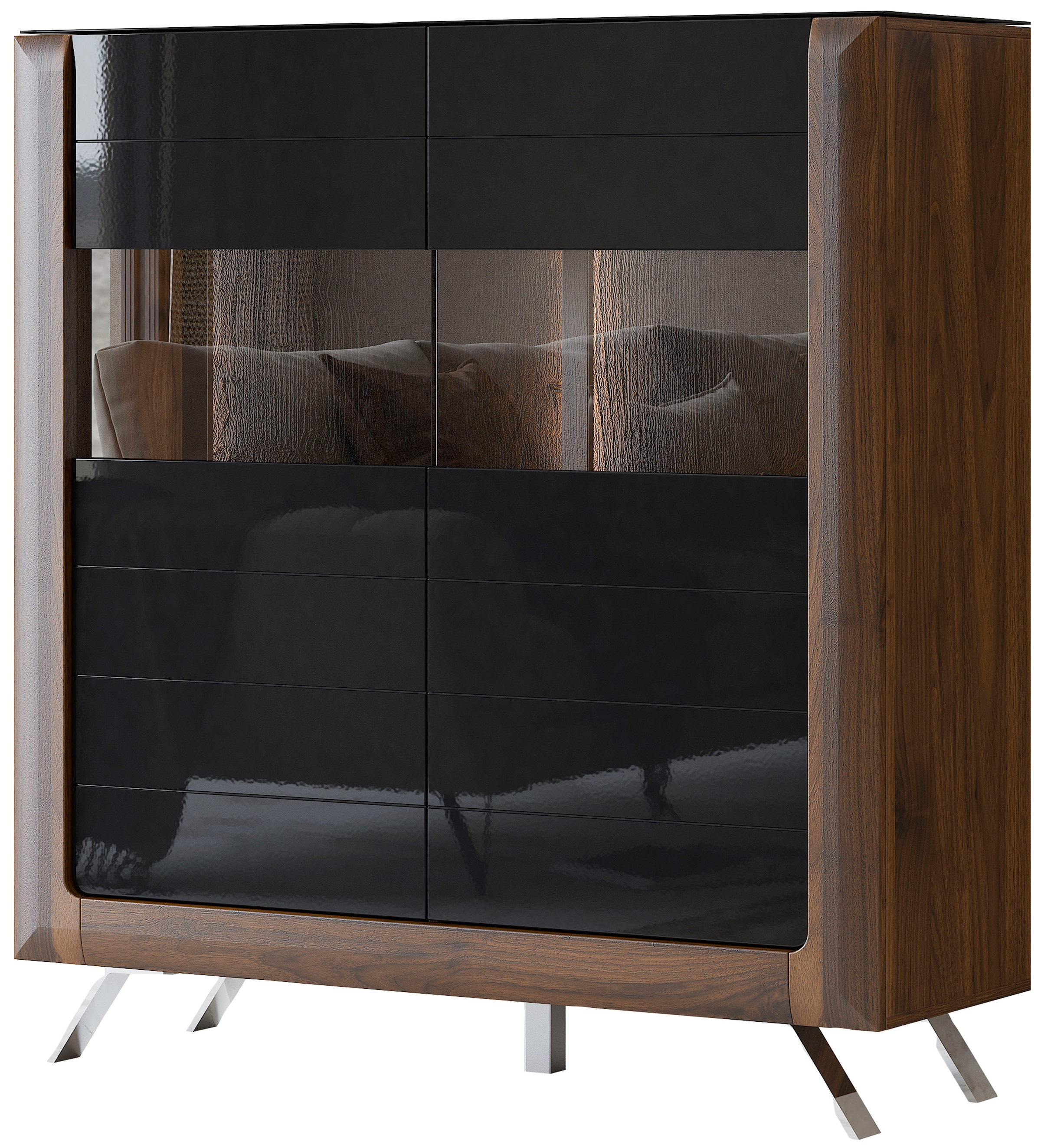Leonique Highboard »Kasai«, 136,5 mit im Online-Shop 2 kaufen cm, Glaseinsatz Höhe Türen