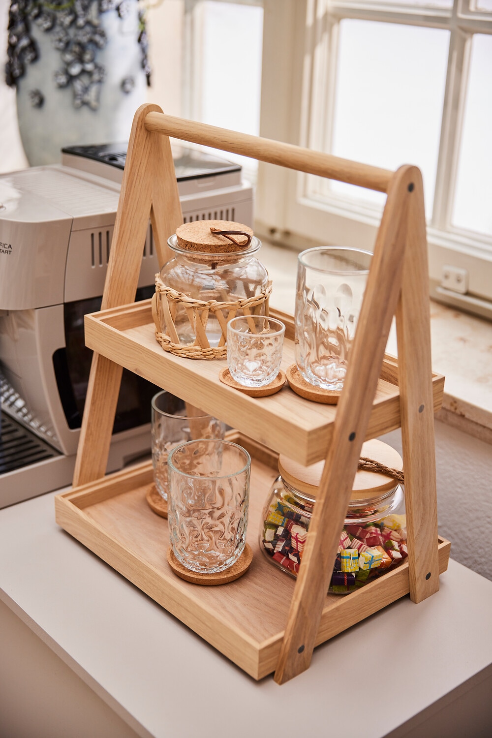 LEONARDO Gläser-Set »Espresso-Set GOCCE, 90 ml, 6-teilig« 3 Gläser mit unterschiedlichem Tropfenrelief, inkl. Kork-Untersetzer