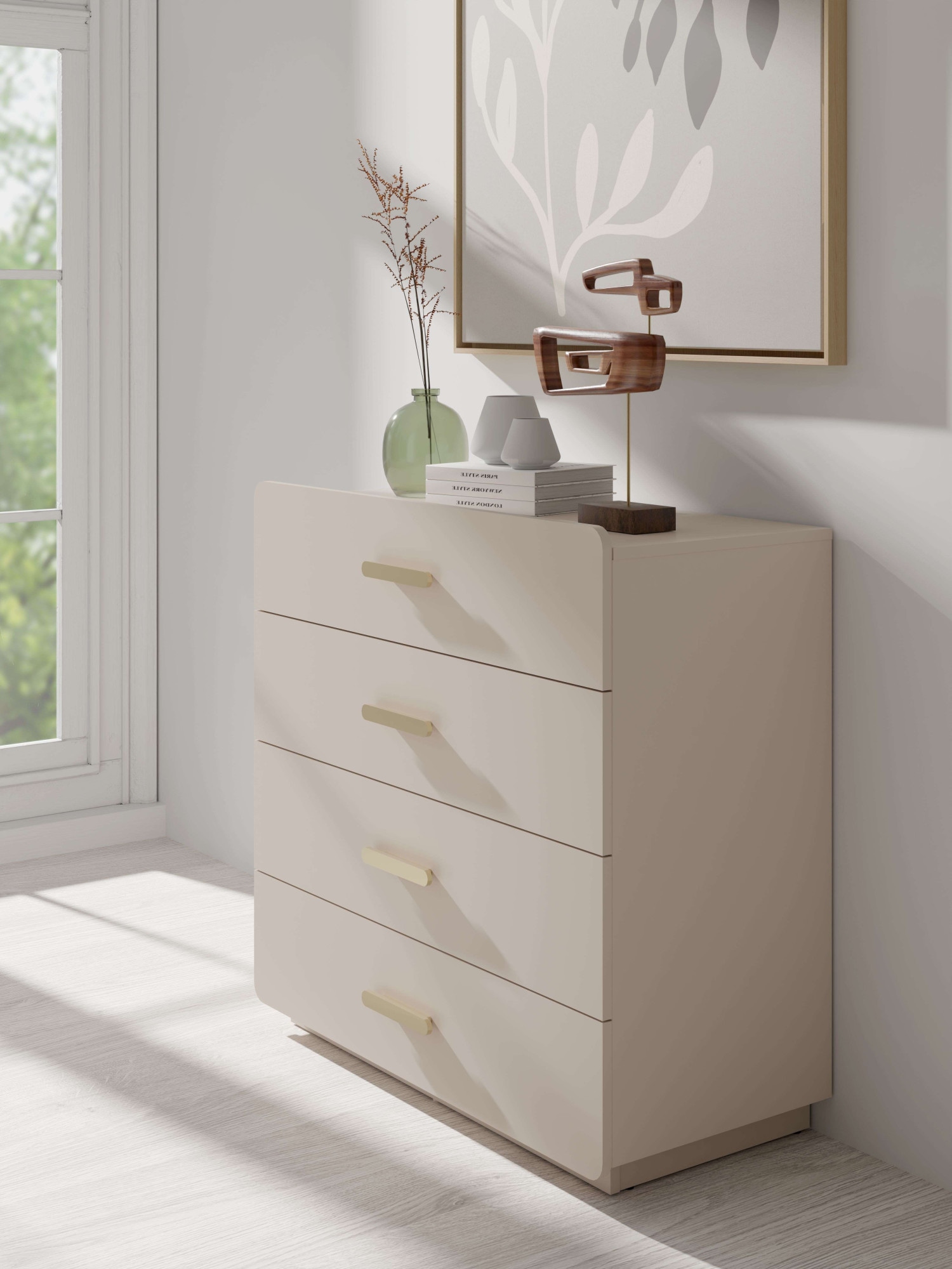 Home affaire Kommode »CLAREI Sideboard mit 4 Schubladen, Maße B/H/T: 100/92/44 cm«, Schubkastenkommode mit goldenen Kunststoffgriffe, viel Stauraum