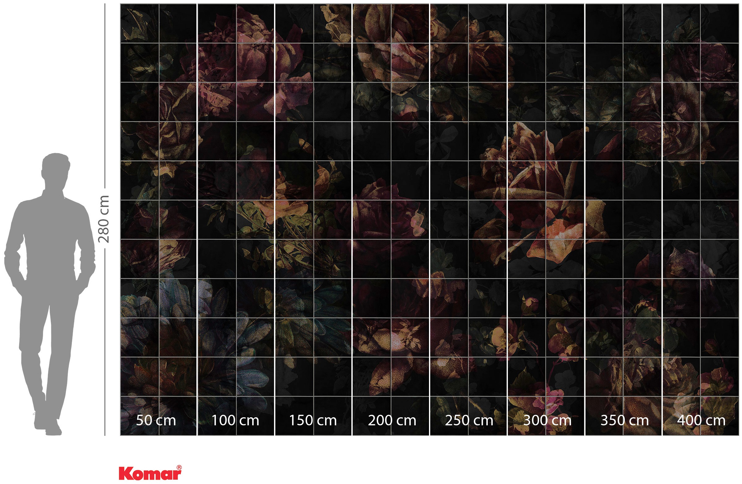 Komar Vliestapete »Digitaldruck Vlies -  Tiles Flowers - Größe 400 x 280 cm« bedruckt glatt Wohnzimmer, Schlafzimmer