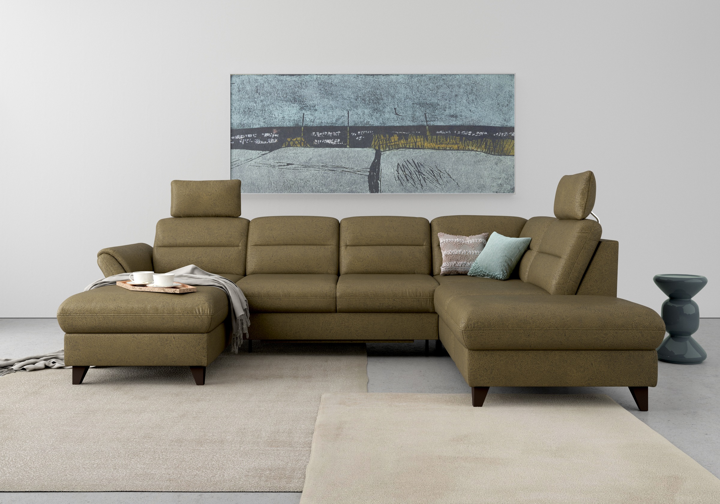 sit&more Wohnlandschaft »Mellum U-Form«, Federkern, wahlweise mit Bettfunktion, Stauraum und Armteilfunktion