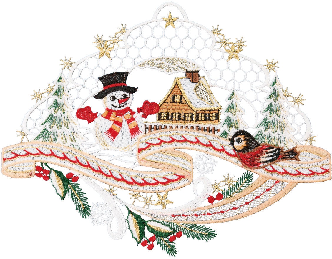 W. Reuter & Sohn - Plauener Spitze Fensterbild "Landschaft Schneemann" Made günstig online kaufen