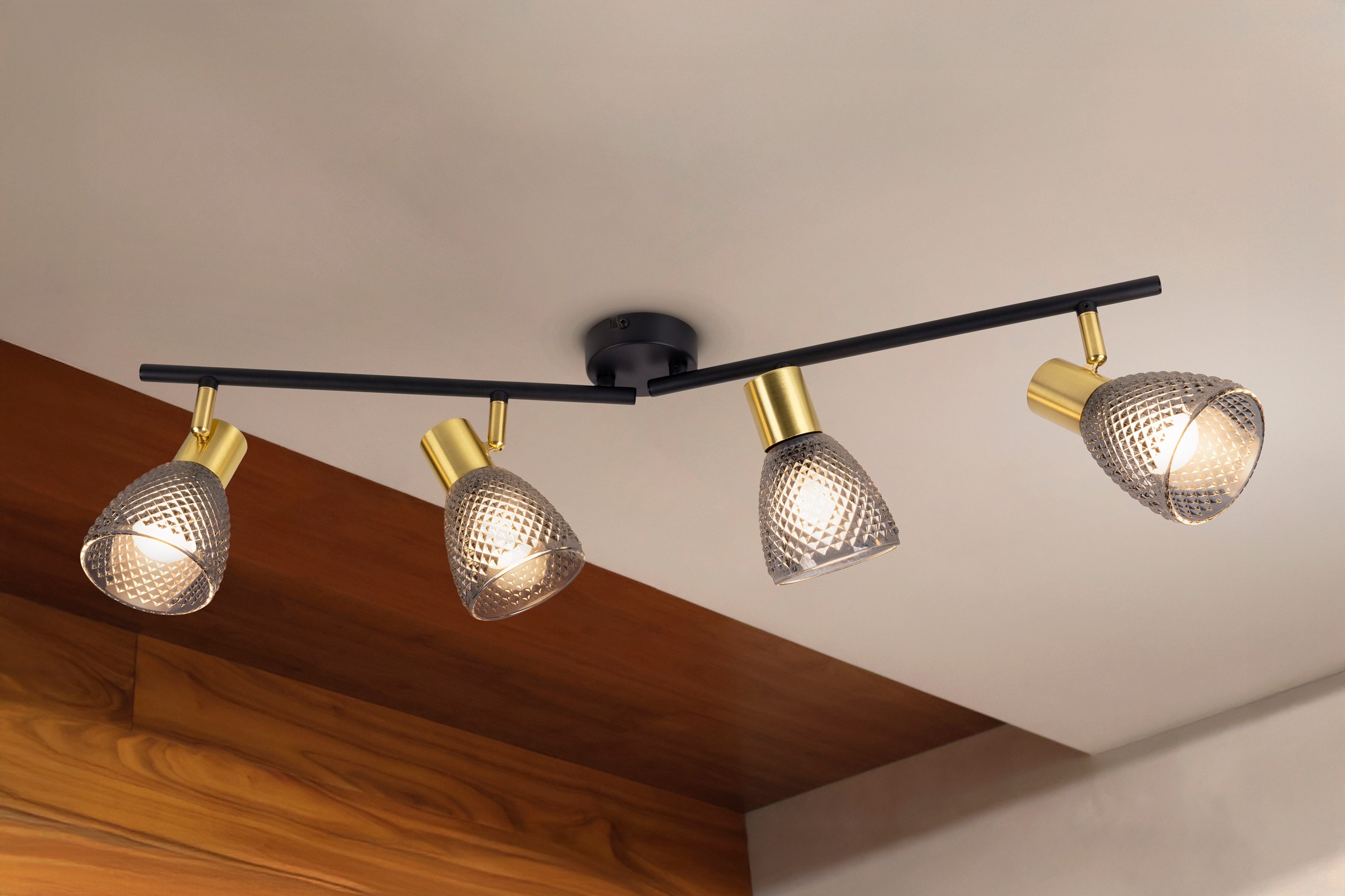 näve Deckenleuchte »Lindita« E14 1 Stk. 4er Spot, Relief-Glasschirm smokey, günstig online kaufen