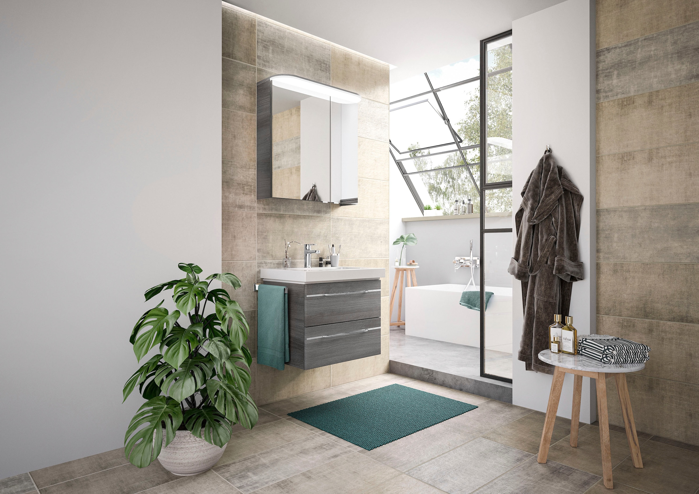 Saphir Waschtisch »Serie Balto Mineralmarmor-Waschtisch mit Unterschrank, 64,4 cm breit«, Waschplatz mit 2 Schubladen, Badschrank in verschiedenen Ausführungen