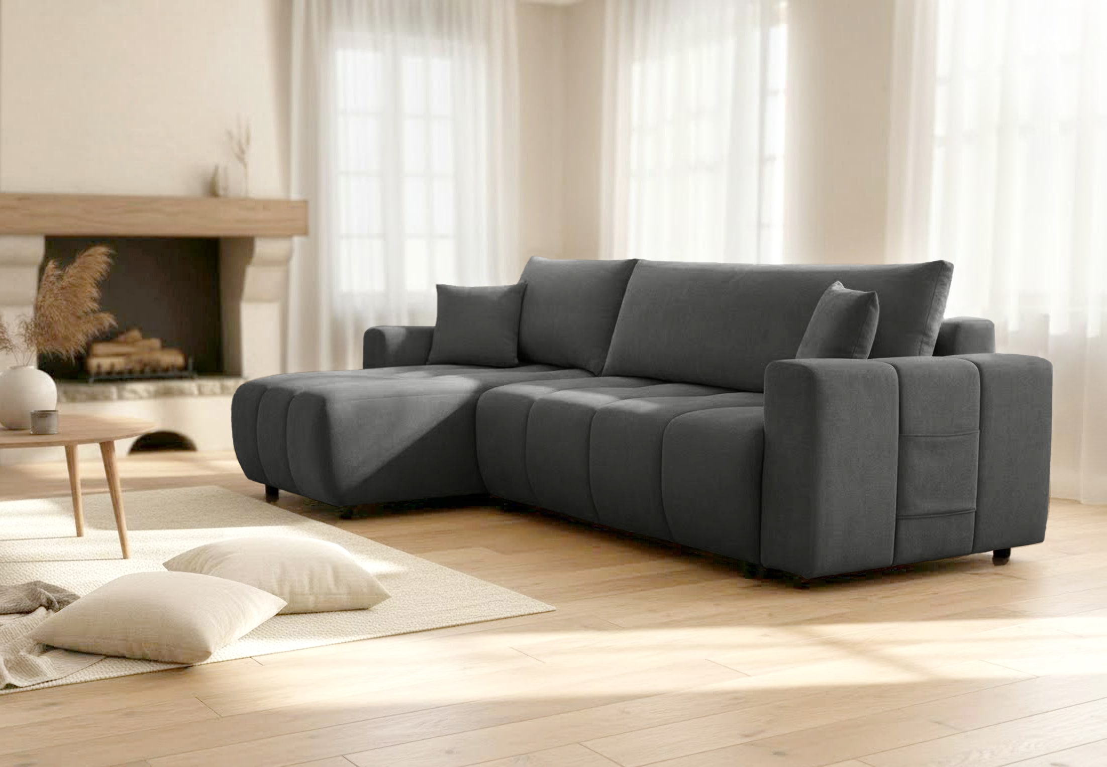 OTTO home Ecksofa »YLVAA L-Form, 241 cm/Schlafsofa (132/200)-OTTO. Verlässliche Qualität« Bettkasten, Tonnentaschen-Federkern, Feinstruktur weich