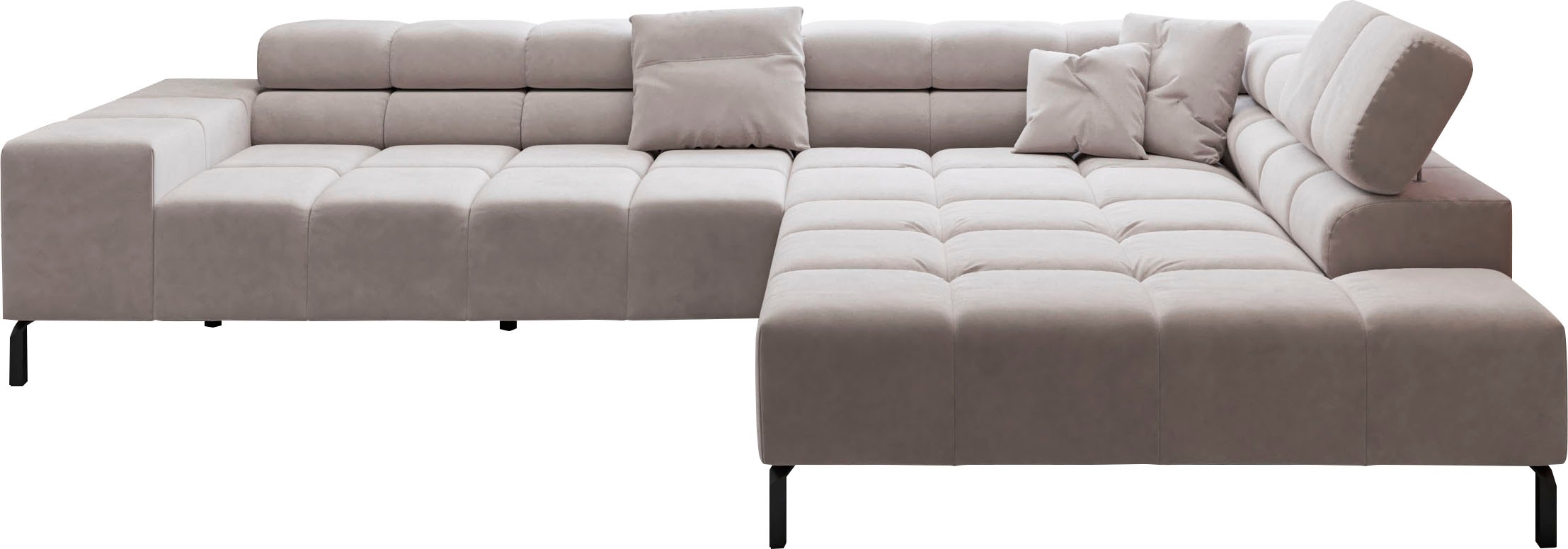 INOSIGN Ecksofa »Ancona New, wahlweise motorische Sitztiefenverstellung, auch in Cord«, feine Steppung, mit Kopfteilverstellung, 3 Zierkissen, L-Form