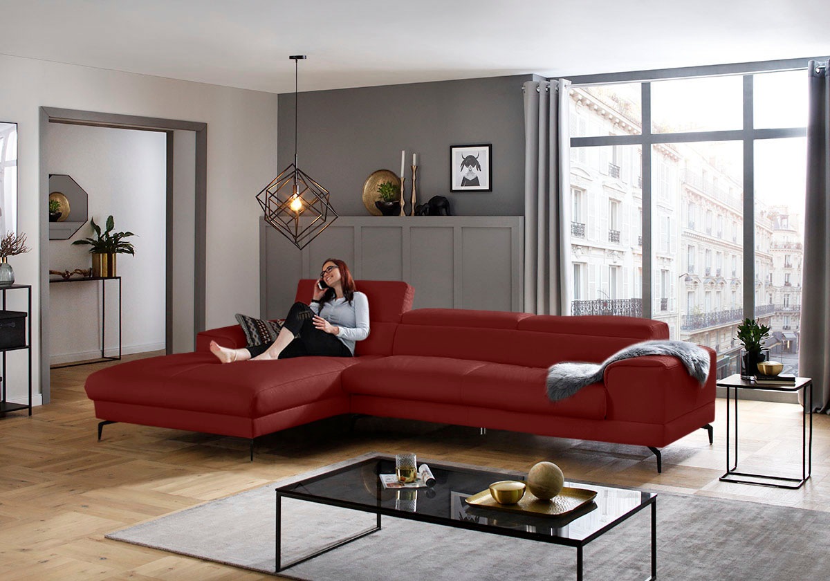 W.SCHILLIG Ecksofa »piedroo, Designsofa mit tollem Sitzkomfort, bequem, L-Form«, Kopfteilverstellung, wahlweise mit Sitztiefenverstellung, Breite 343cm