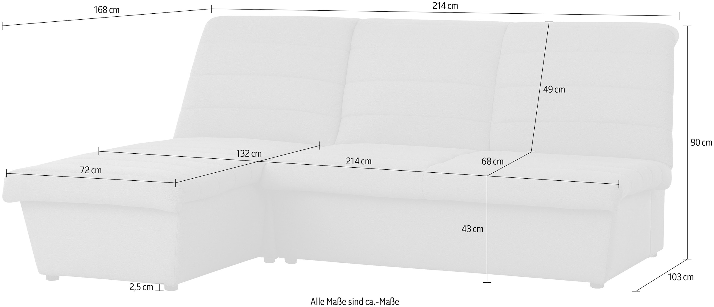 LOOKS by Wolfgang Joop Ecksofa »LOOKS VIII L-Form«, Quersteppung, ohne Armlehnen, in zwei verschiedenen Größen