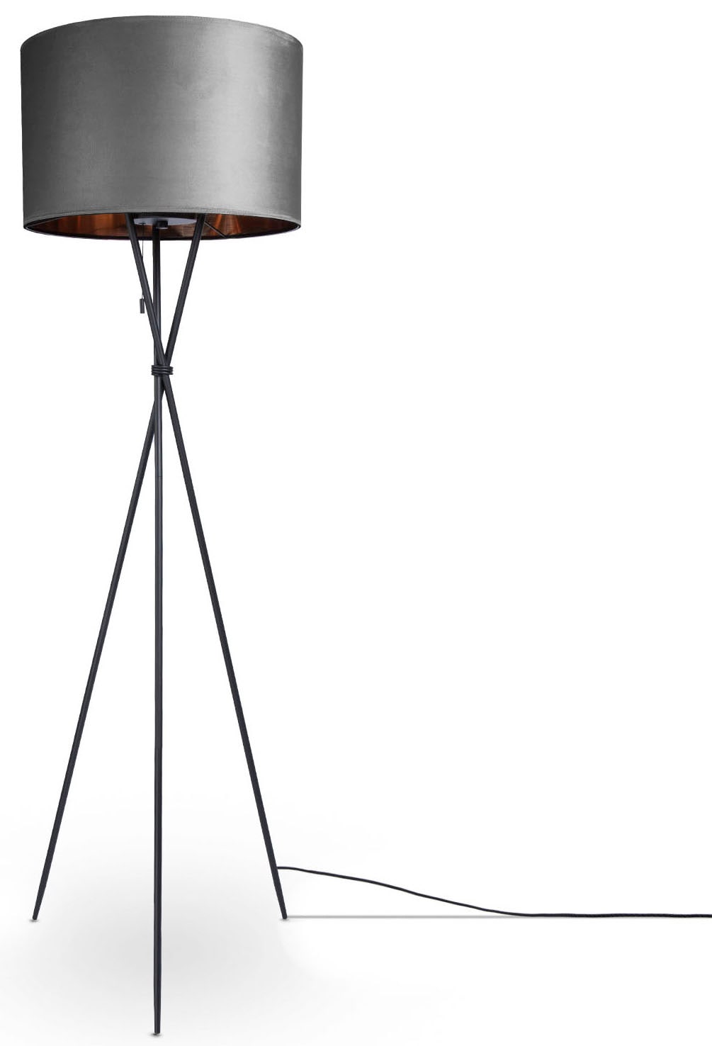 Paco Home Stehlampe »Kate uni Color«, Leuchtmittel E27 | ohne Leuchtmittel, Wohnzimmer Dreibein Standleuchte Velour Höhe 177,5cm Filigran E27