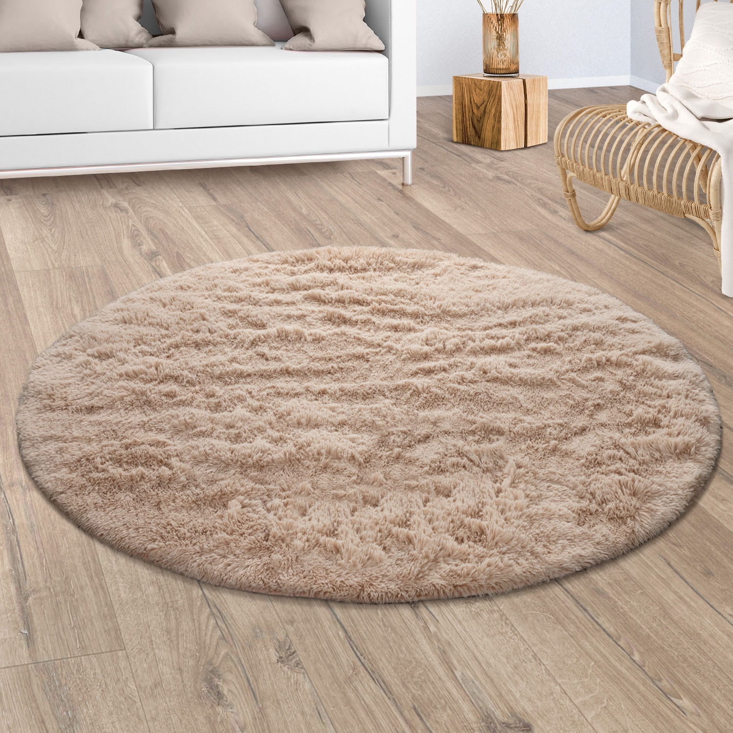 Paco Home Hochflor-Teppich »Silky 591«, rund, 37 mm Höhe, Uni Farben, beson günstig online kaufen