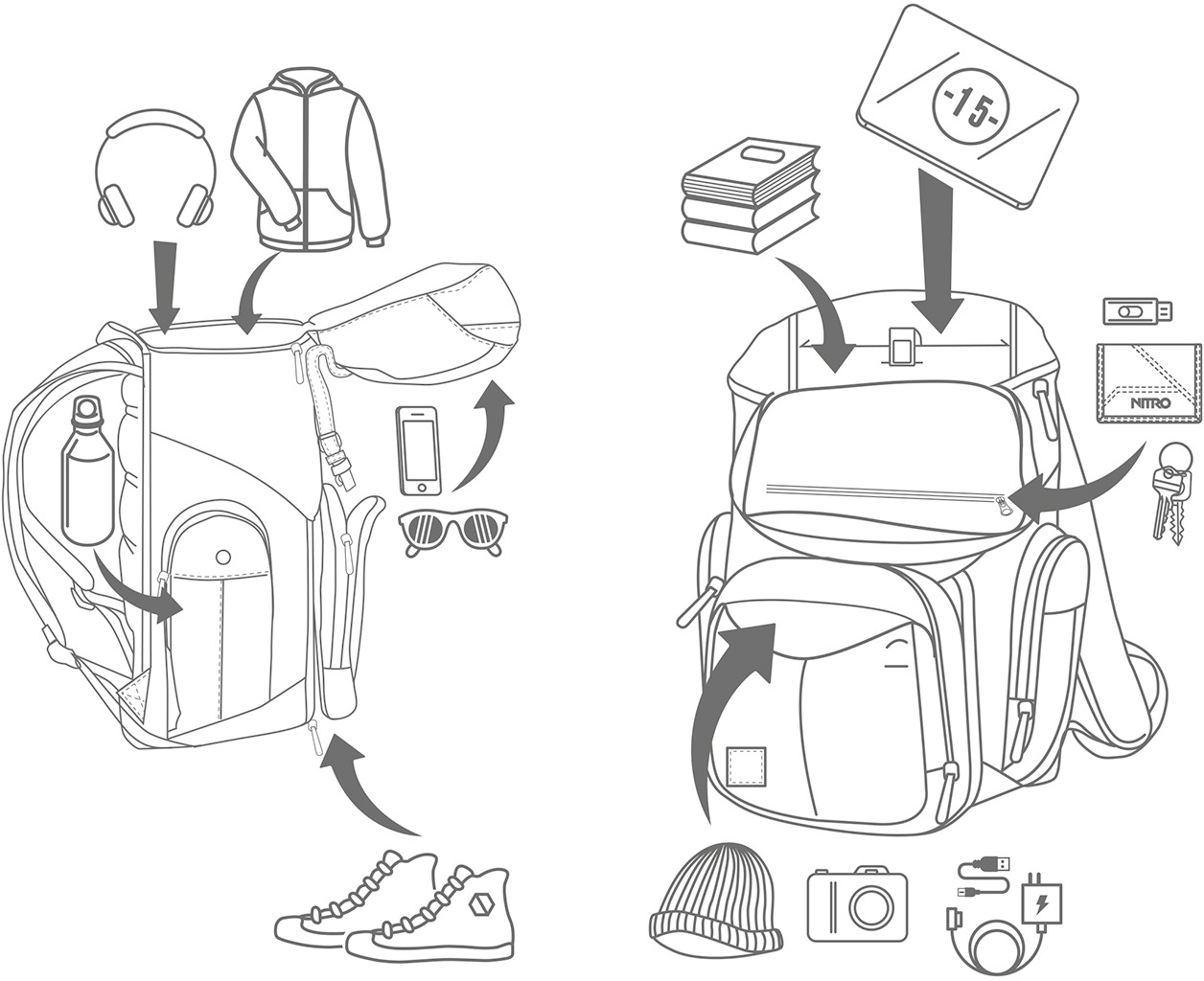 NITRO Laptoprucksack »Weekender«, Reiserucksack mit Laptopfach, Schulrucksack, Wanderrucksack