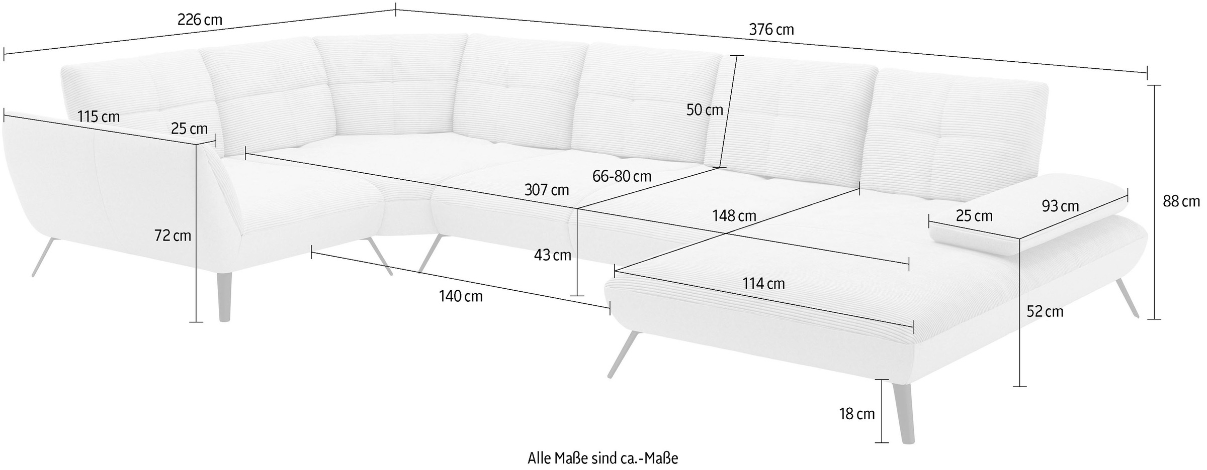 Places of Style Wohnlandschaft »Mikado U-Form«, inkl. Sitztiefenverstellung und Armteilverstellung