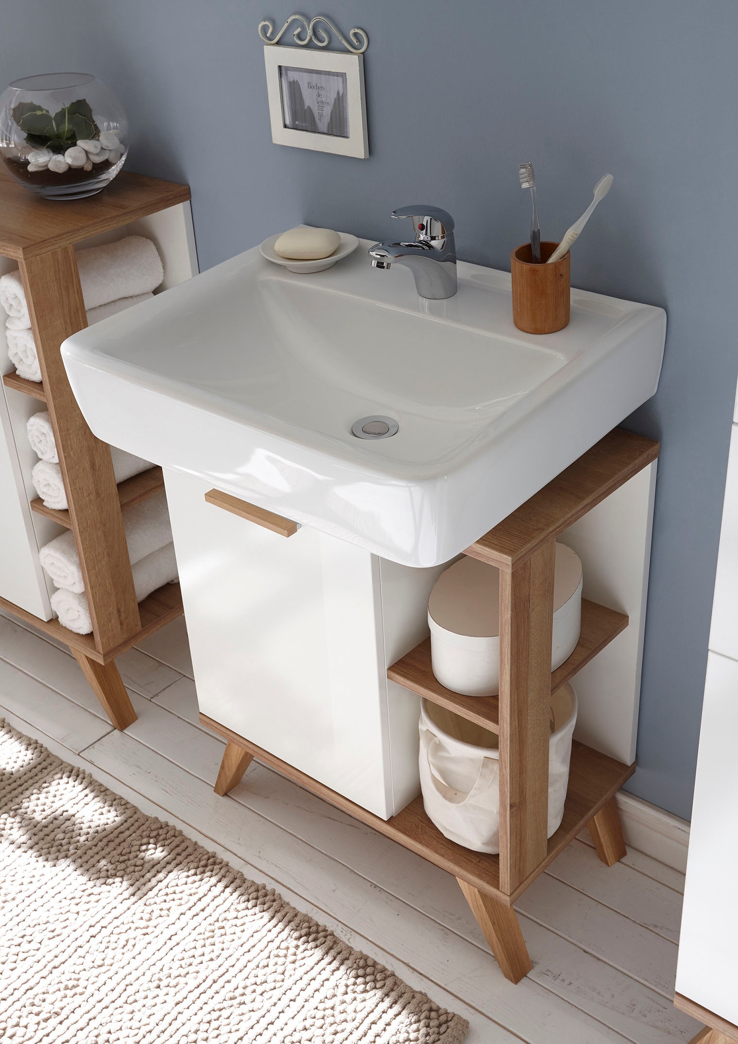 Saphir Badmöbel-Set »Quickset 4-teilig, Waschbeckenunterschrank mit LED-Spi günstig online kaufen